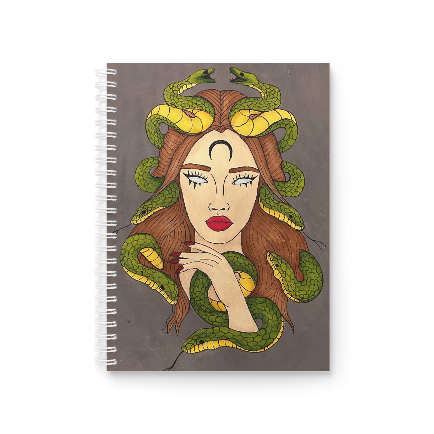 Medusa-Inspired Spiral Notebook — Snake Crown Art Journal for Witches & Mythology Fans