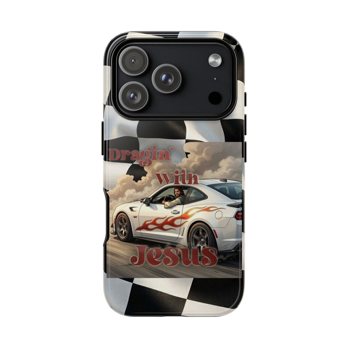 Phone Case — 'Dragin' With Jesus' Racing Checkered Design - iPhone