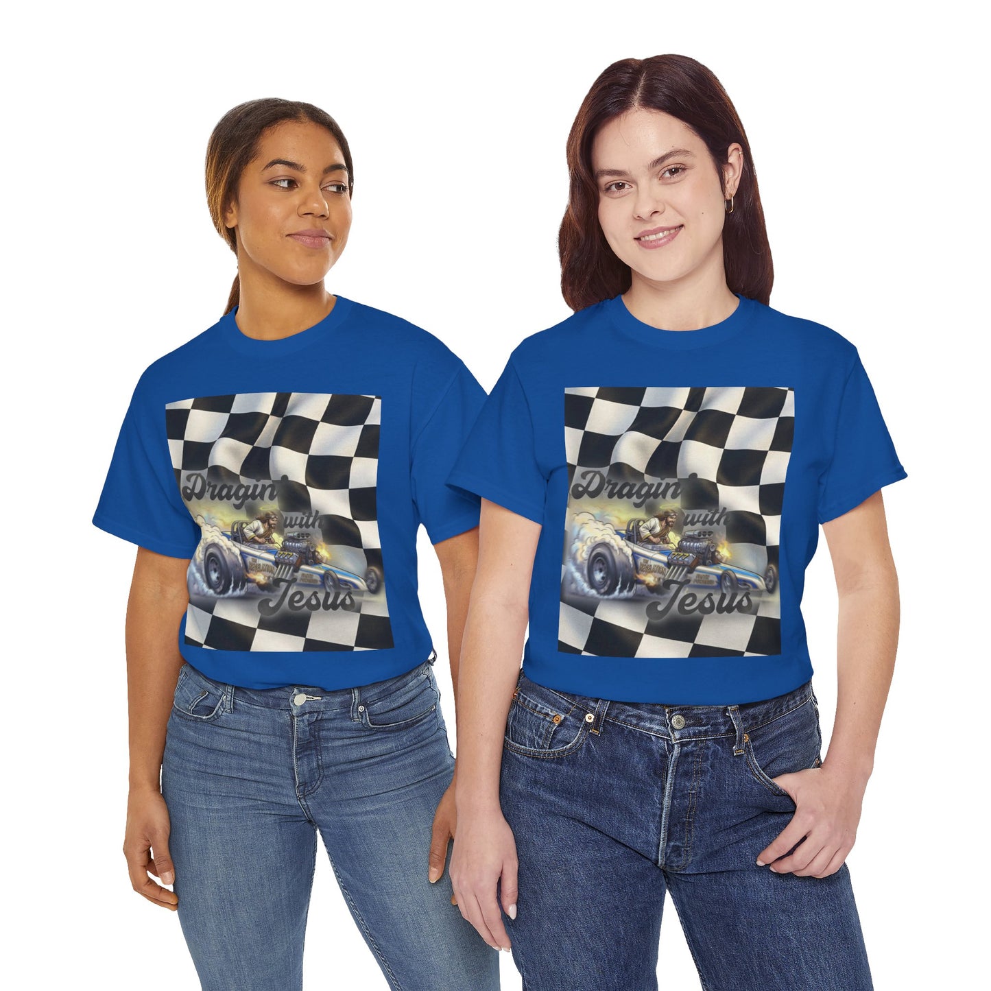 Racing Faith Tee – "Draggin' for Jesus" Checkered Flag Racing T-Shirt