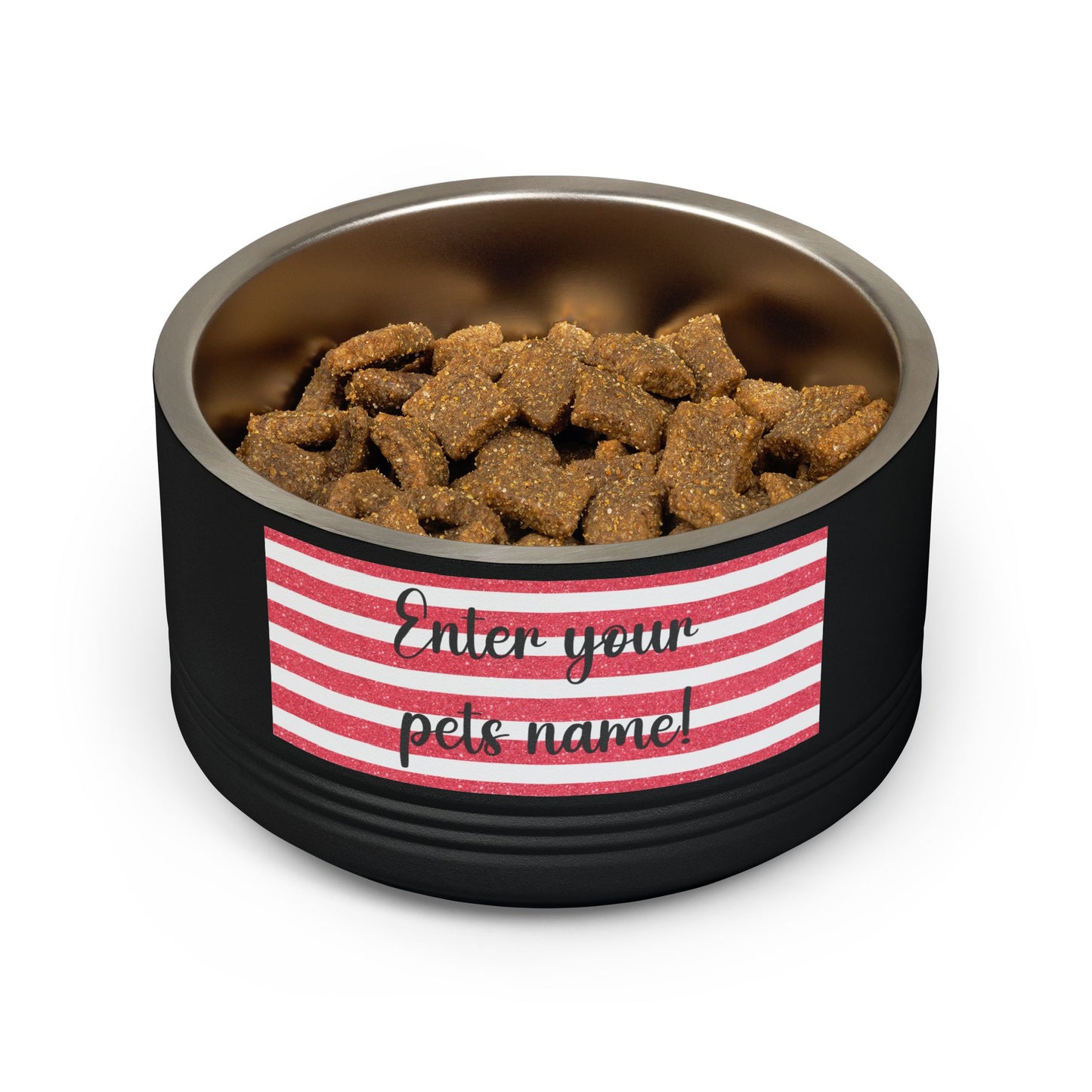 Personalized Pet Bowl - 18oz Red Striped Custom Name Dog & Cat Bowl