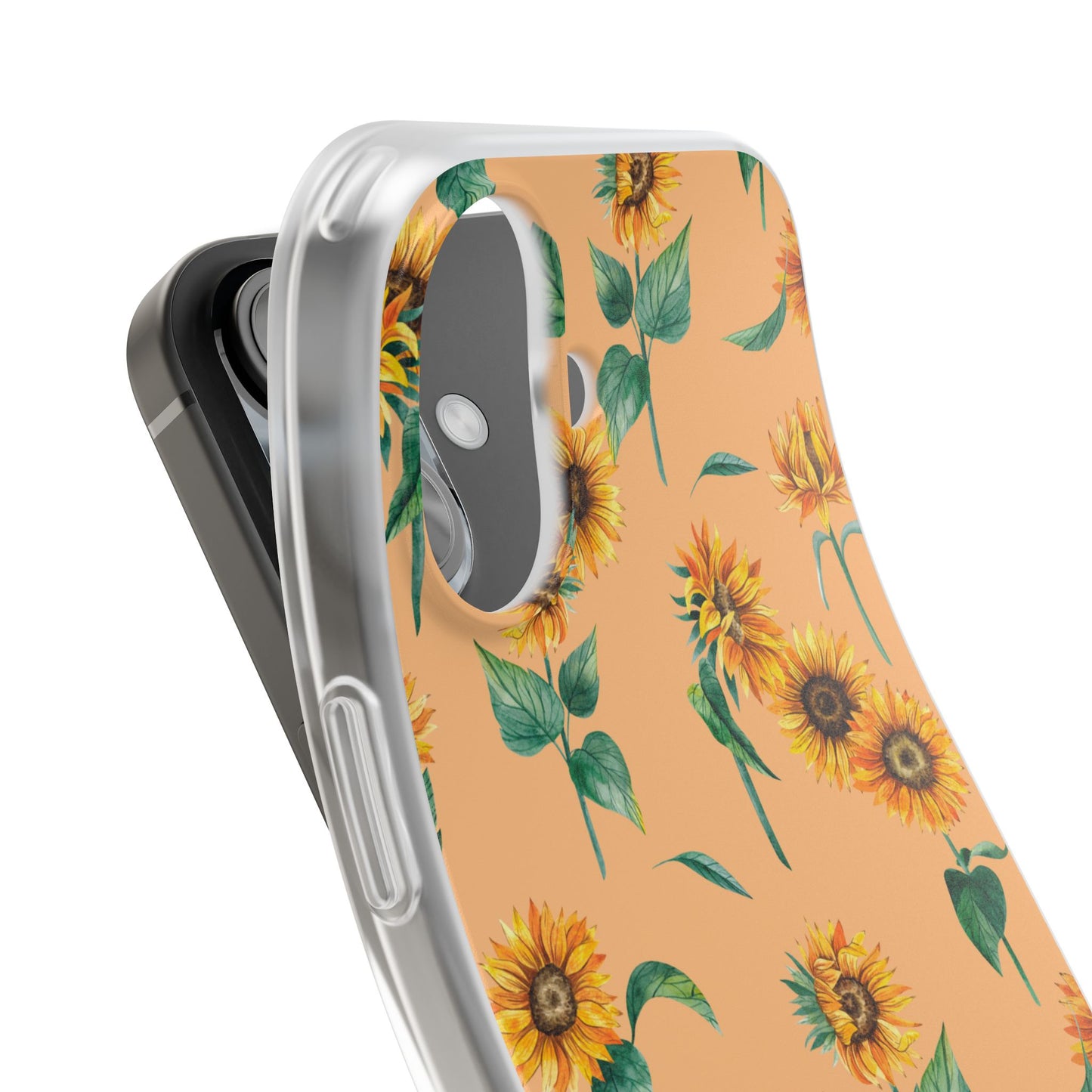 Sunflower Pattern Flexi Case — Floral Phone Case on Peach Background