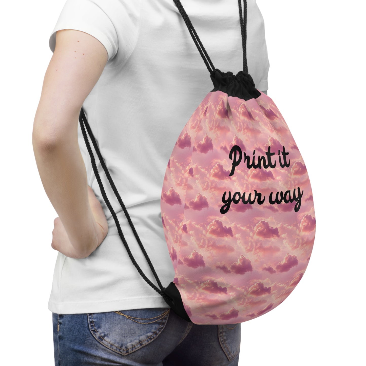 Pink Cloud Drawstring Bag — "Print it Your Way" Customizable Gym & Travel Sack