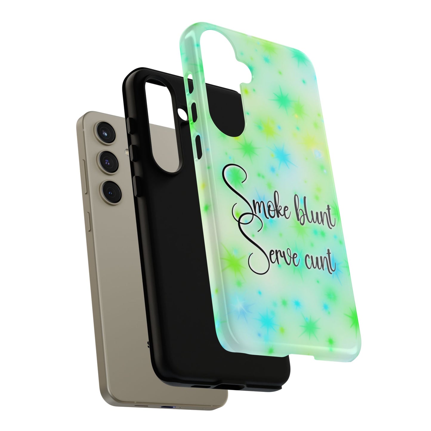 Phone Case — "Smoke blunt Serve cunt" Green Starburst Protective Case