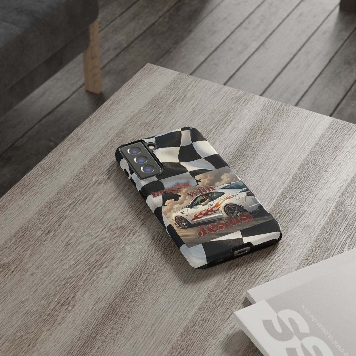 Phone Case — "Dragin' With Jesus" Racing Checkered flag - Samsung / Google phones