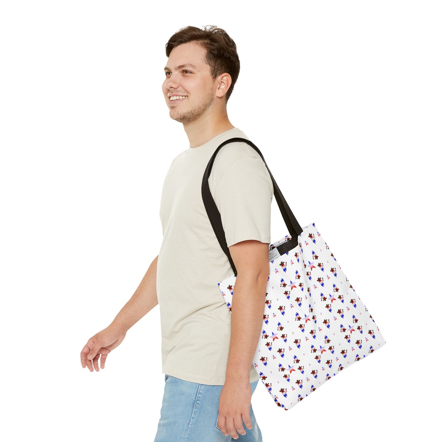 Patriotic Ghost Pattern Tote Bag – Red White Blue All-Over Print
