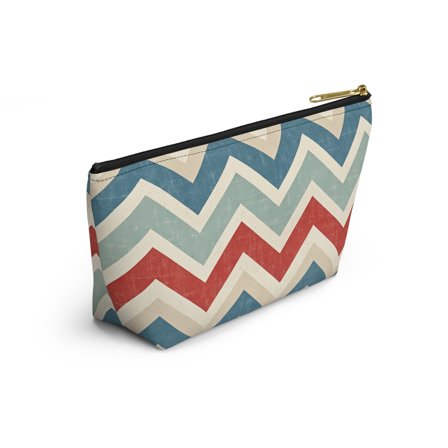 Chevron Accessory Pouch (T-Bottom) – Vintage Red, Blue & Cream Cosmetic Bag