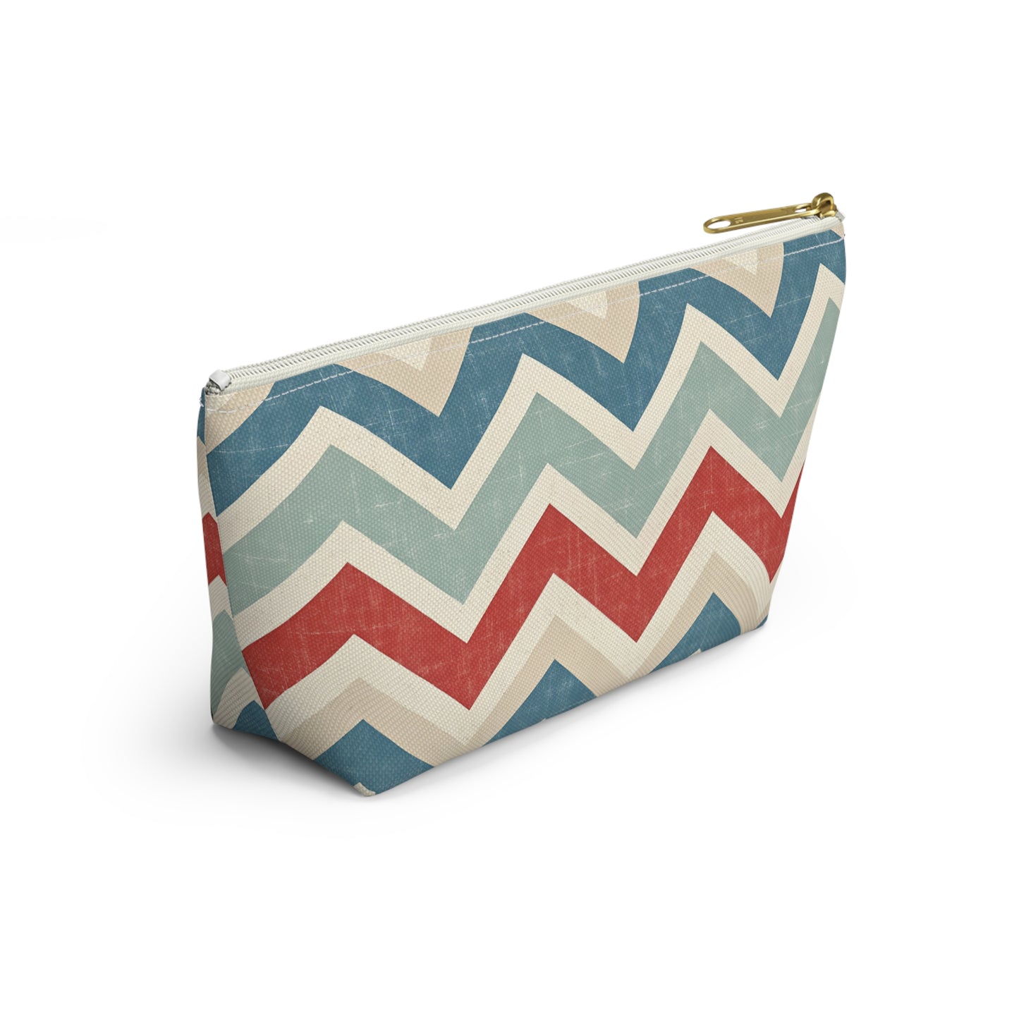 Chevron Accessory Pouch (T-Bottom) – Vintage Red, Blue & Cream Cosmetic Bag