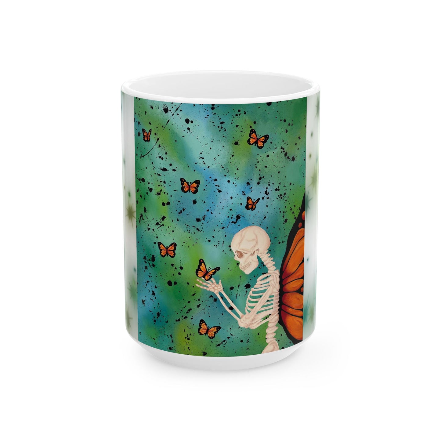 Butterfly Skeleton Ceramic Mug — Butterfly Wings Skeleton Art Coffee Cup (11oz/15oz)