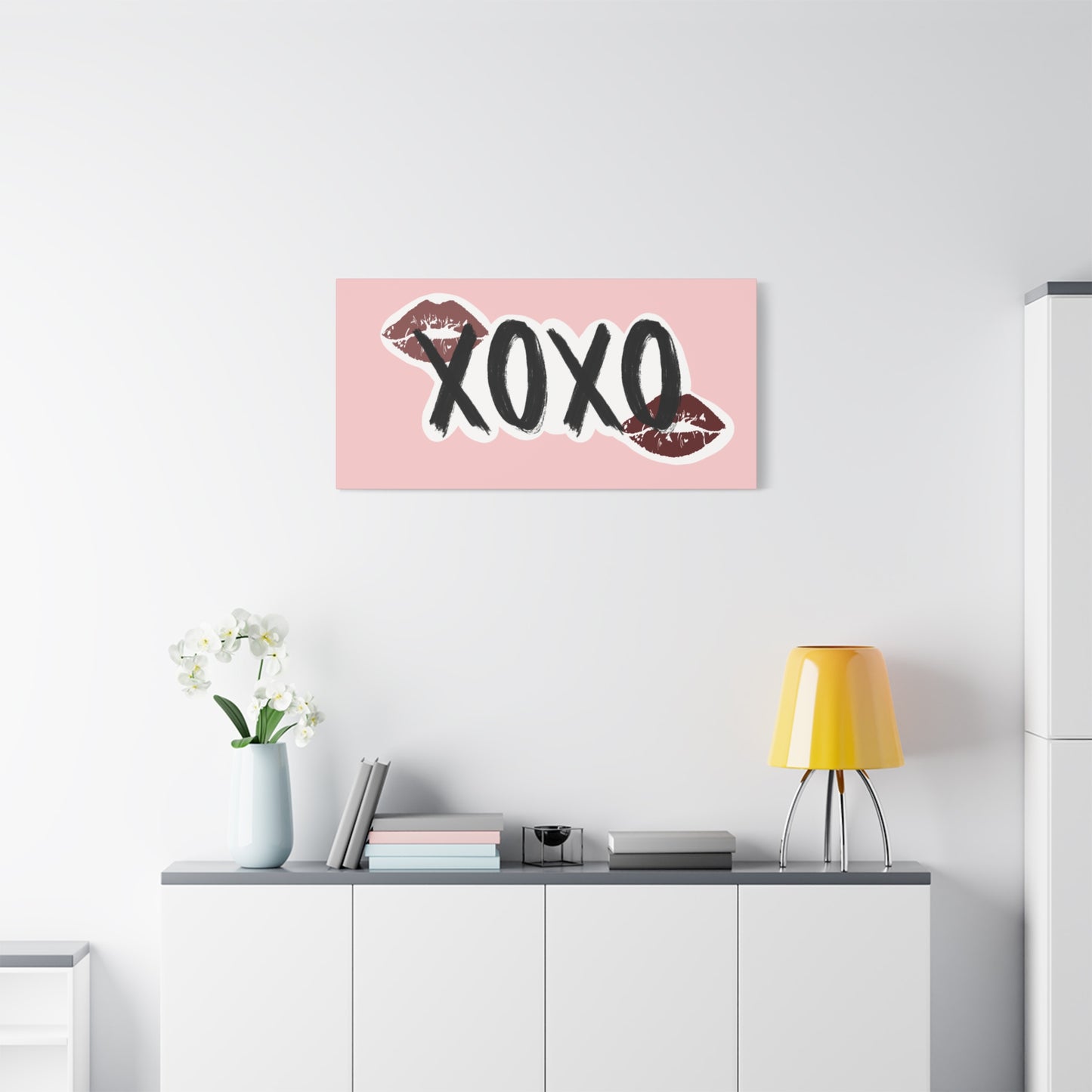 XOXO Kiss Wall Canvas — Pink Romantic Home Décor for Valentine’s Day