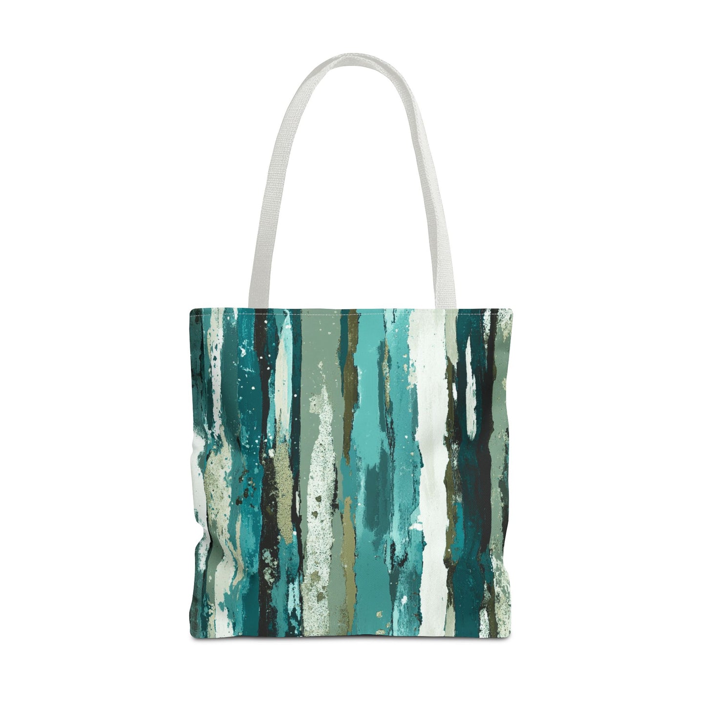 Abstract Teal Stripes Tote Bag — Vertical Brushstroke Pattern