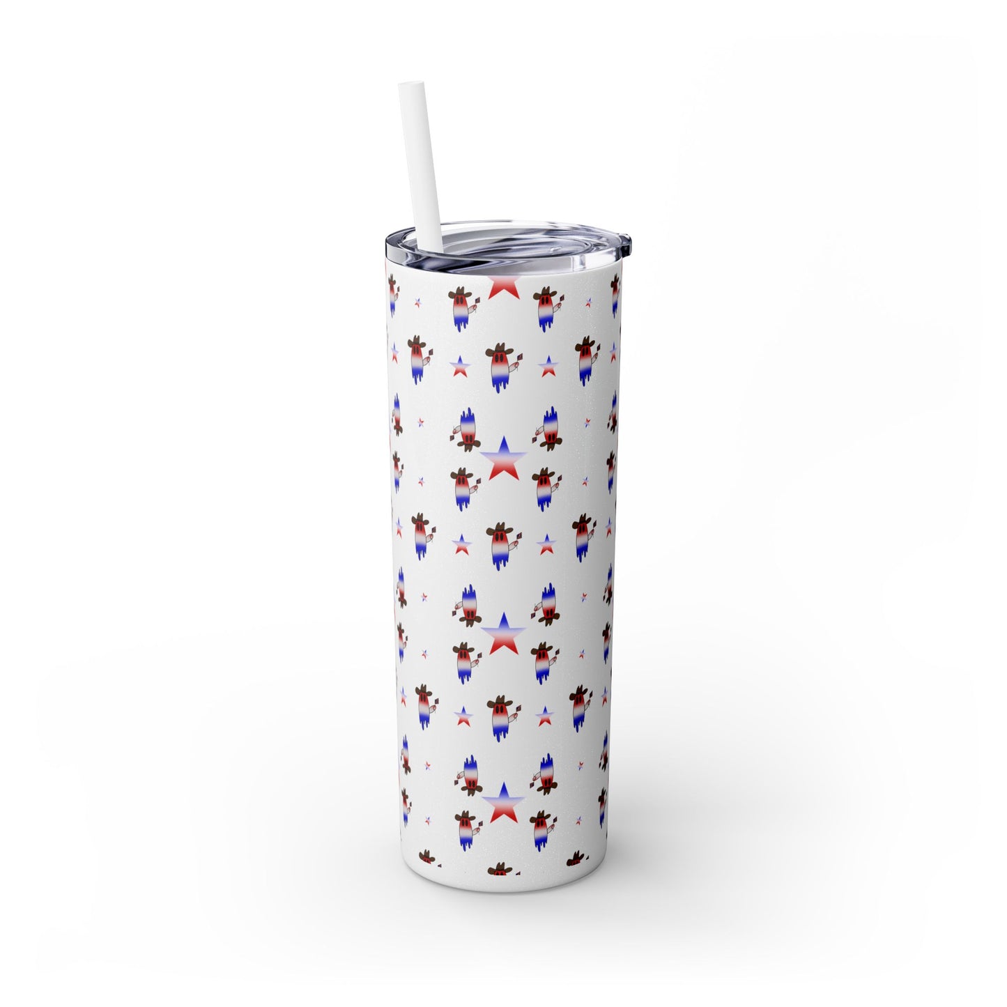 Patriotic Ghost Skinny Tumbler 20oz — Fourth of July Red White Blue Straw Cup