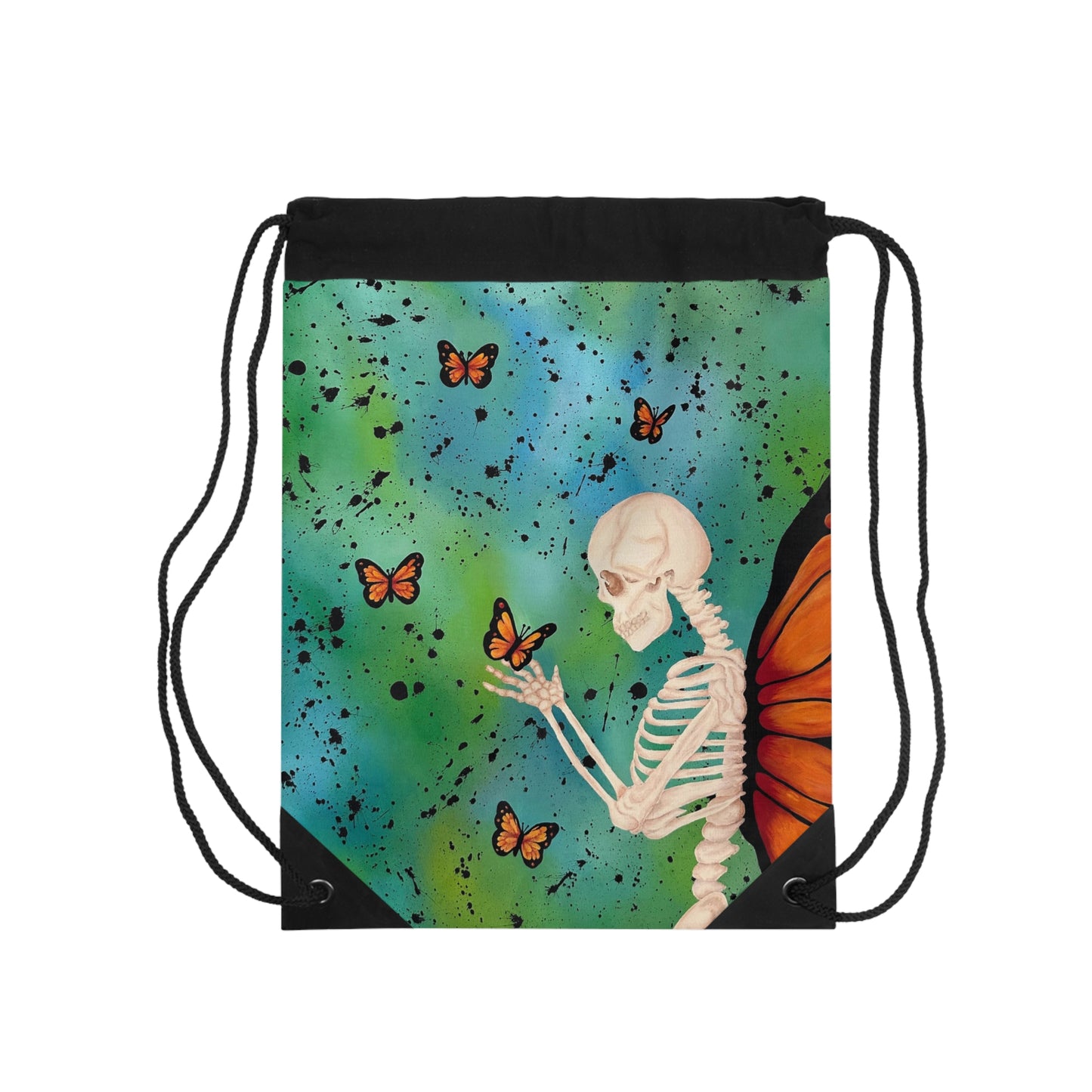 Skeleton with Monarch Wings Drawstring Bag – Butterfly Goth Art Backpack