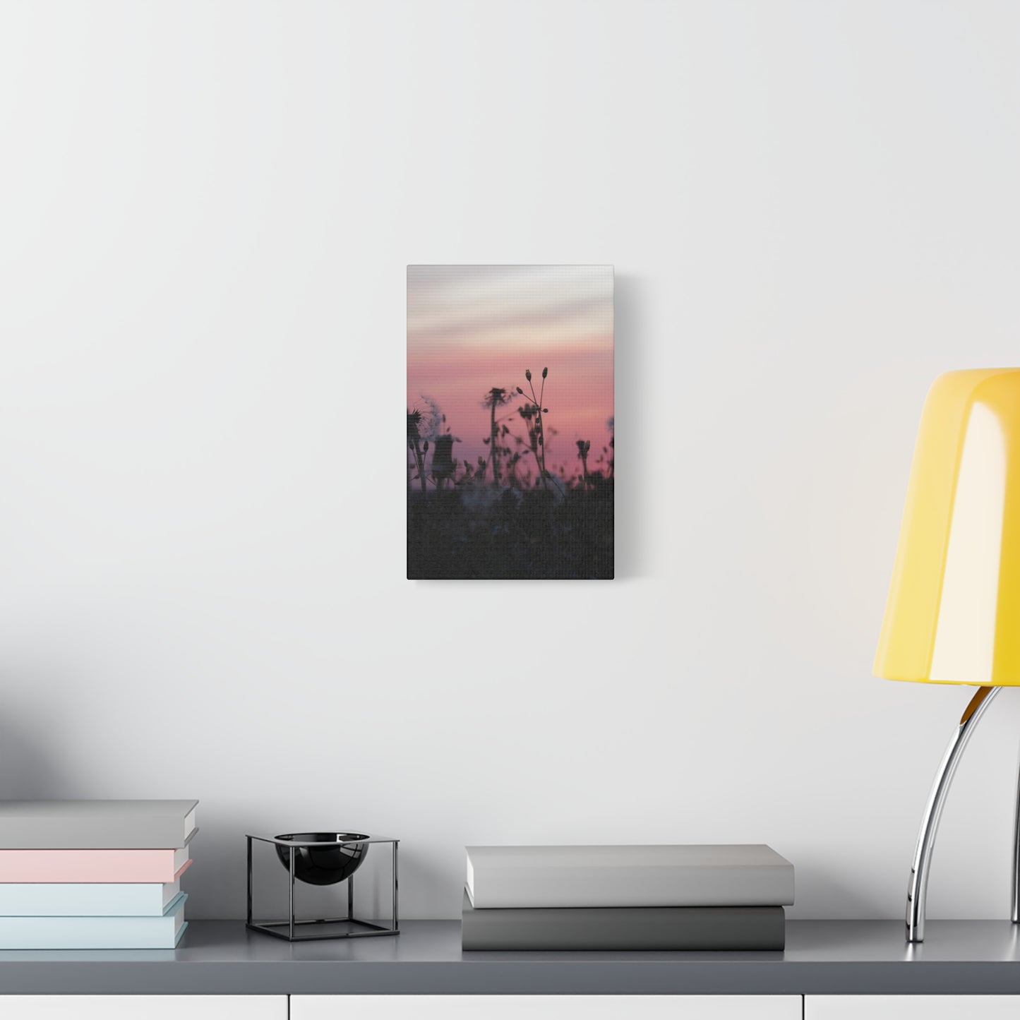 Canvas Wall Art - Silhouetted Wildflowers at Pink Sunset