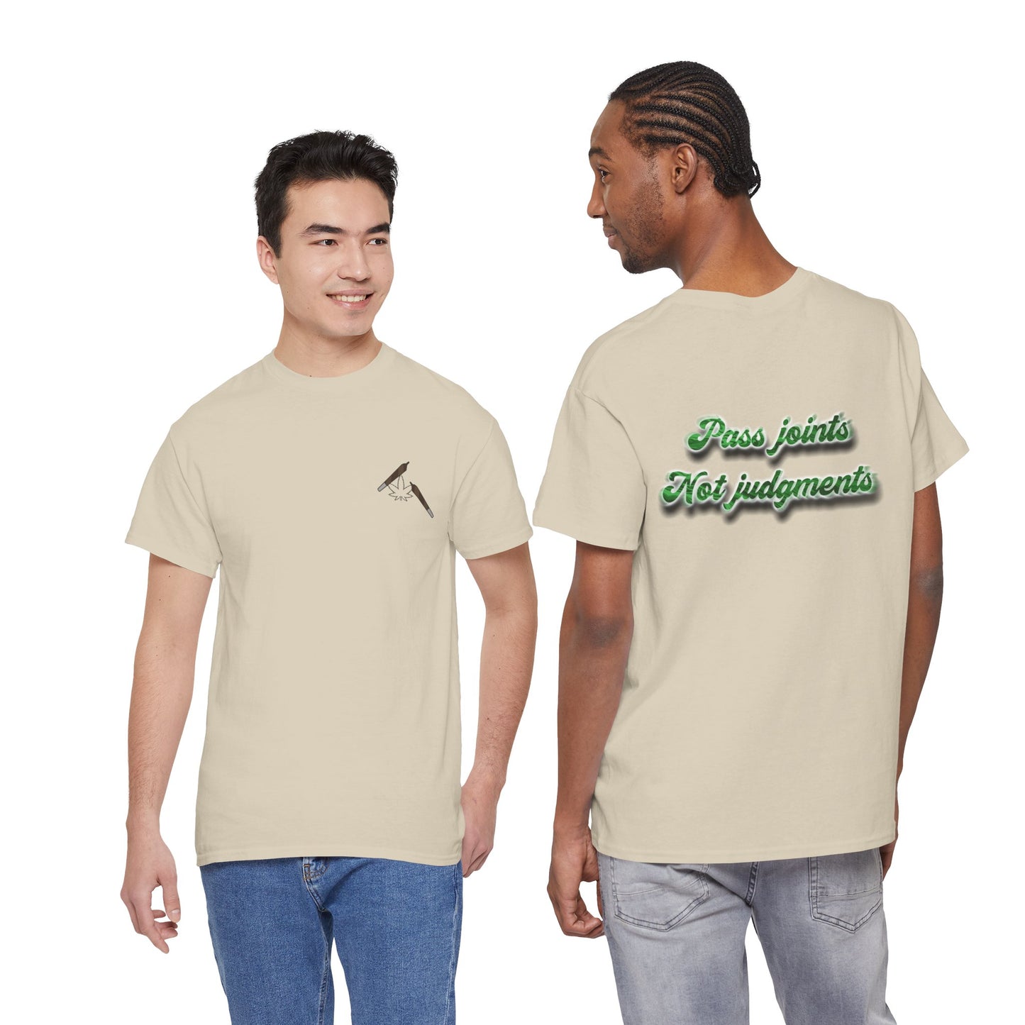 T-Shirt — "Pass joints, Not judgments" Retro Green Script Tee