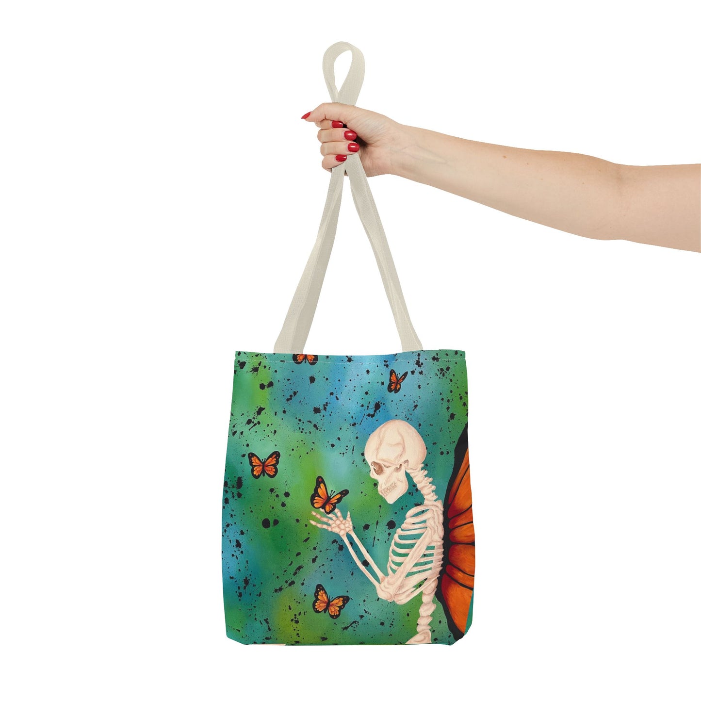 Skeleton & Monarch Tote Bag – Butterfly Skull Art Tote