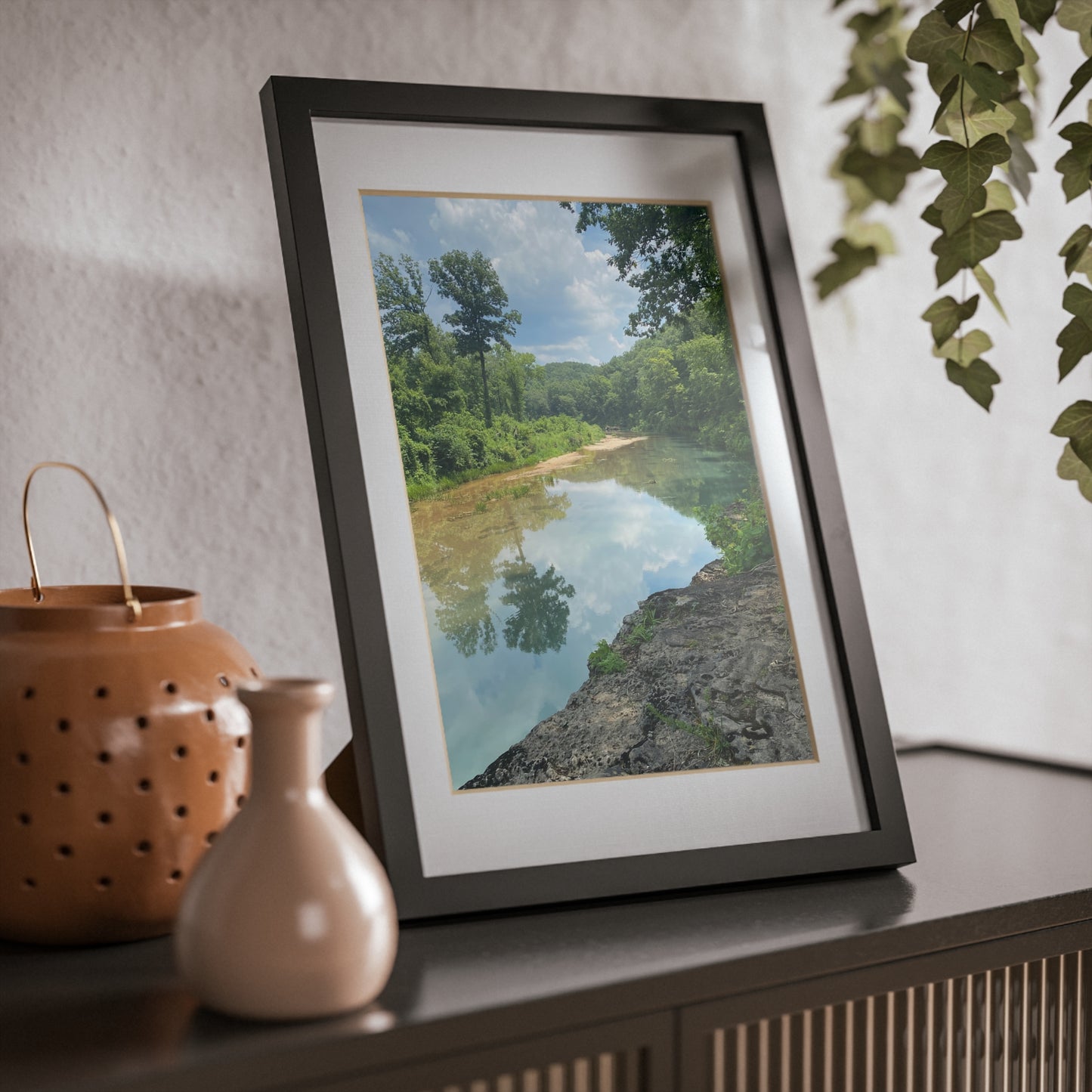 Black Framed Landscape Poster — River Reflection Wall Art