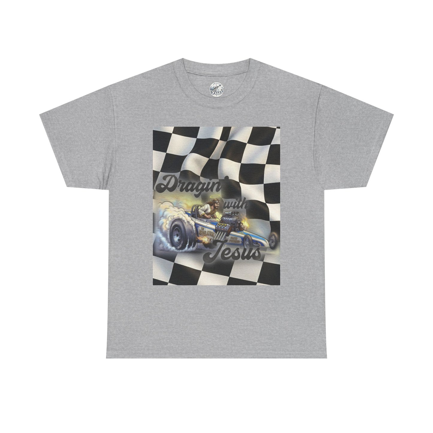 Racing Faith Tee – "Draggin' for Jesus" Checkered Flag Racing T-Shirt