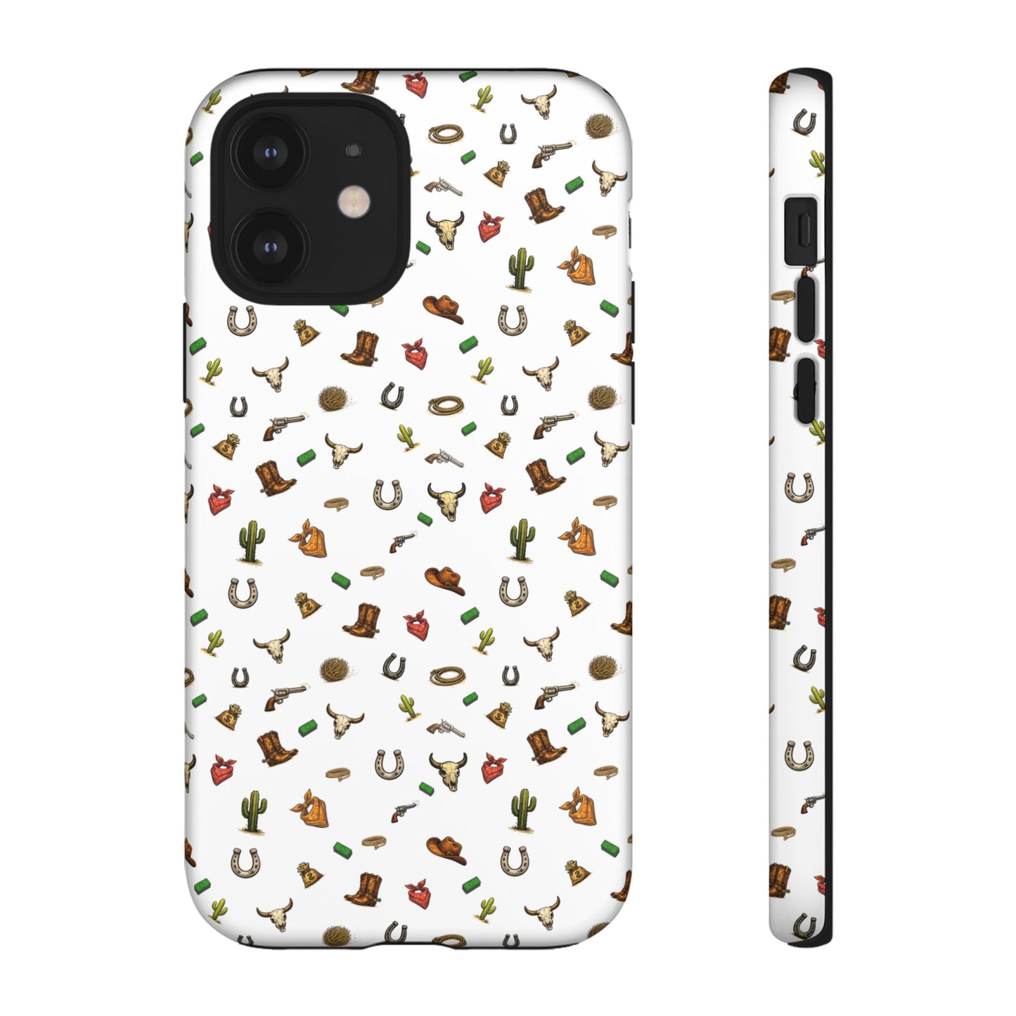 Western Cowboy Pattern Phone Case — Rodeo Hat, Horseshoe & Cactus Tough Case