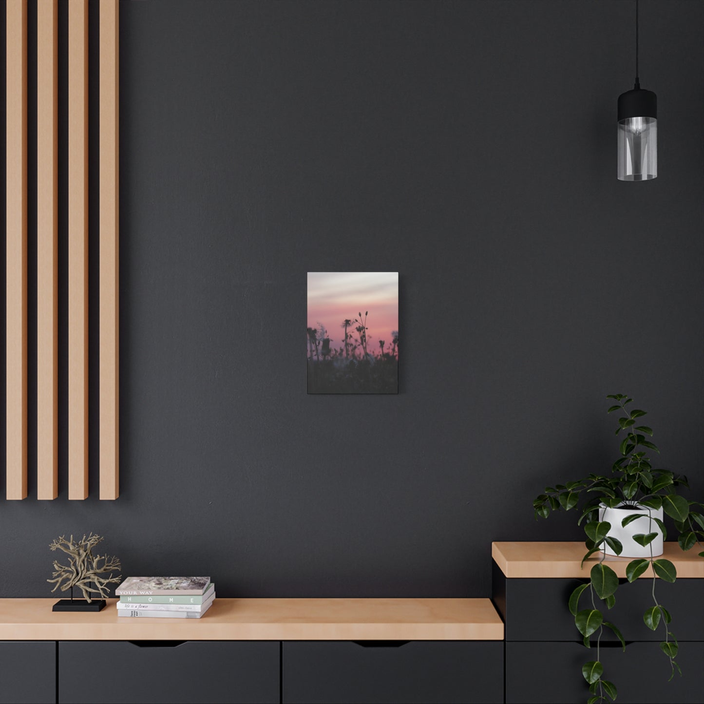 Canvas Wall Art - Silhouetted Wildflowers at Pink Sunset