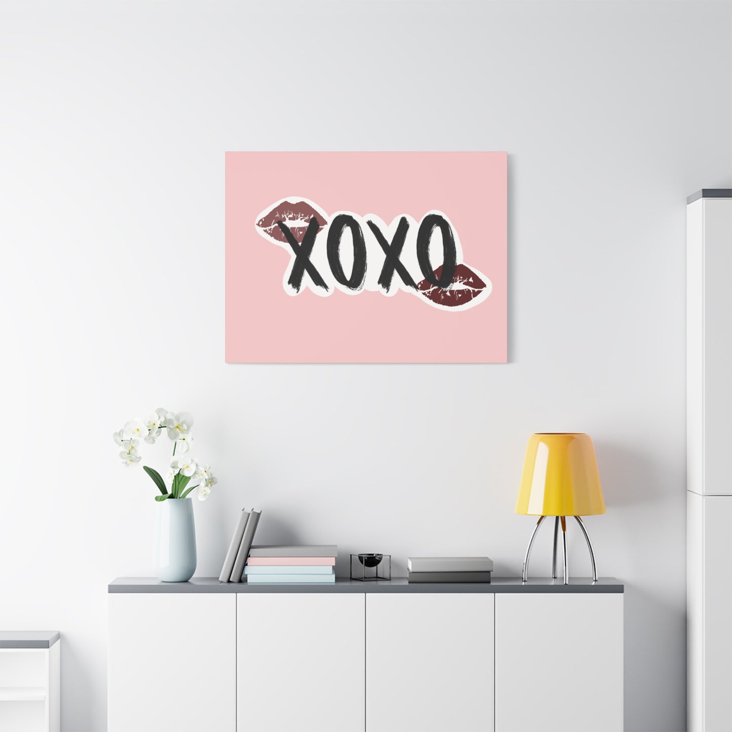 XOXO Kiss Wall Canvas — Pink Romantic Home Décor for Valentine’s Day