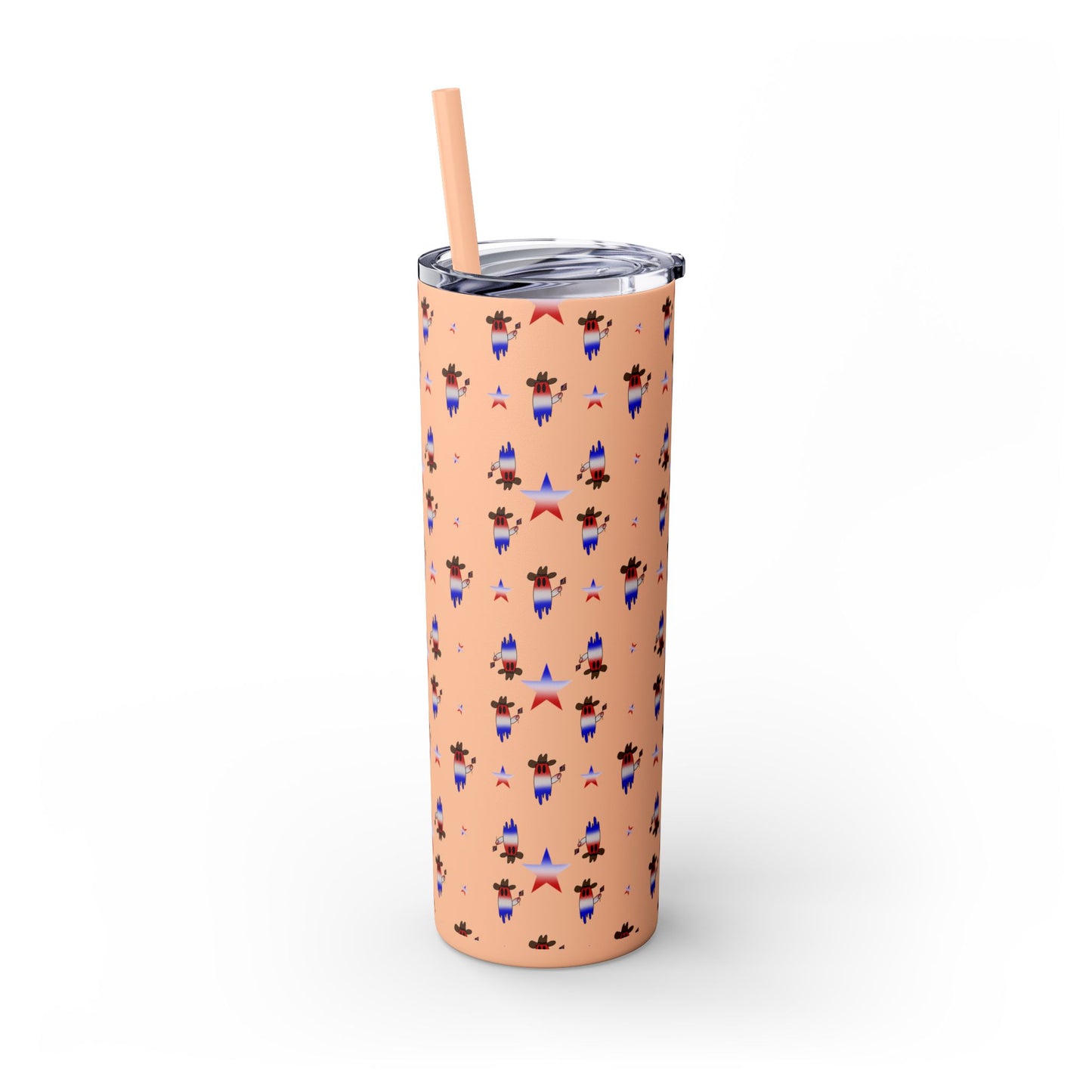 Patriotic Ghost Skinny Tumbler 20oz — Fourth of July Red White Blue Straw Cup