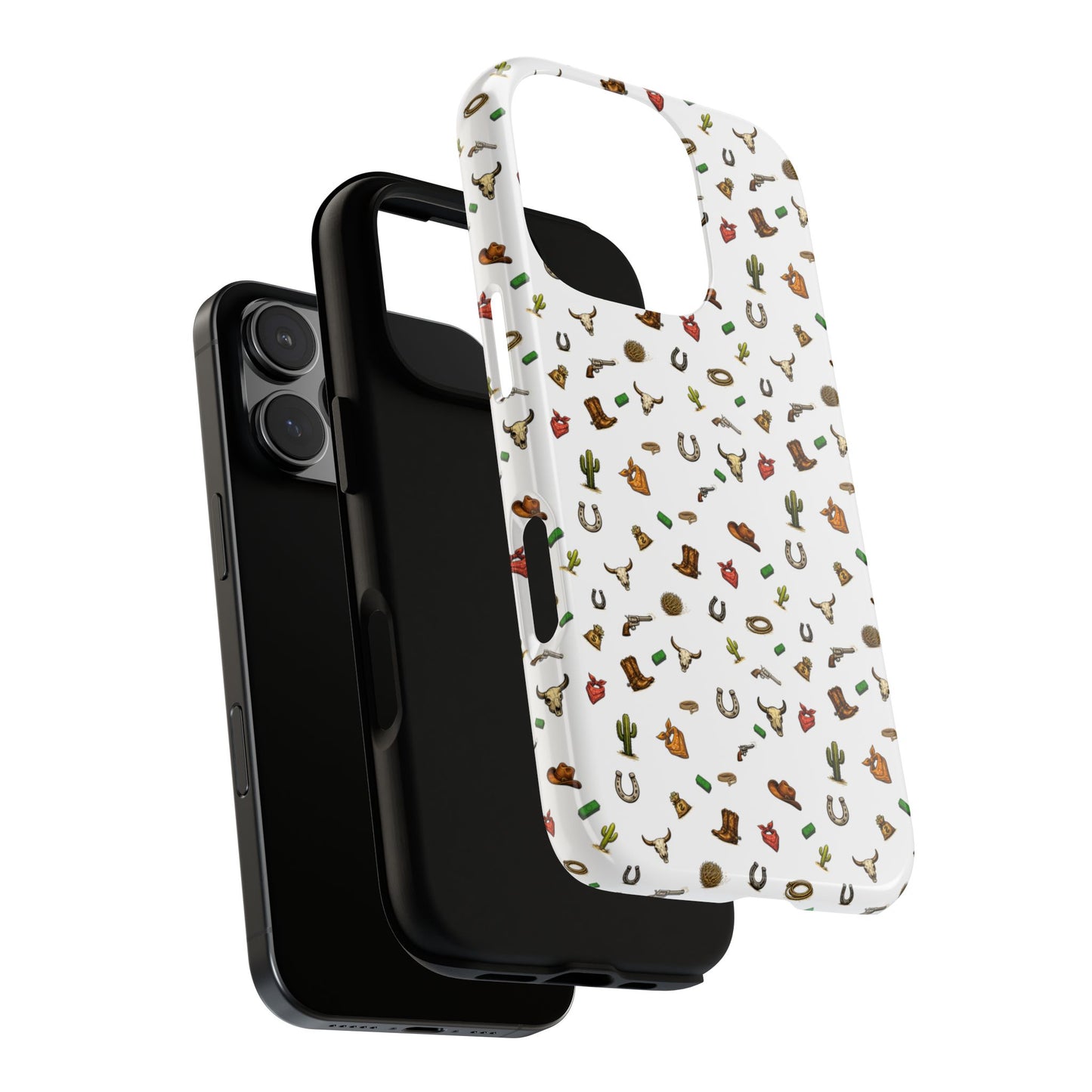 Western Cowboy Pattern Phone Case — Rodeo Hat, Horseshoe & Cactus Tough Case