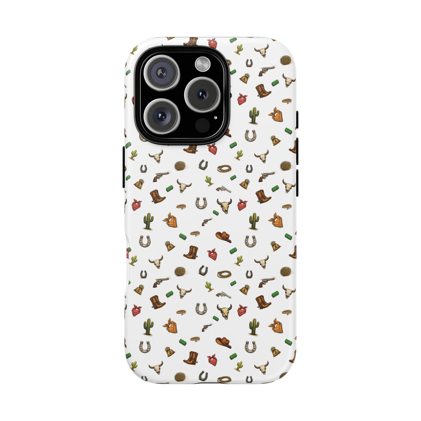 Western Cowboy Pattern Phone Case — Rodeo Hat, Horseshoe & Cactus Tough Case