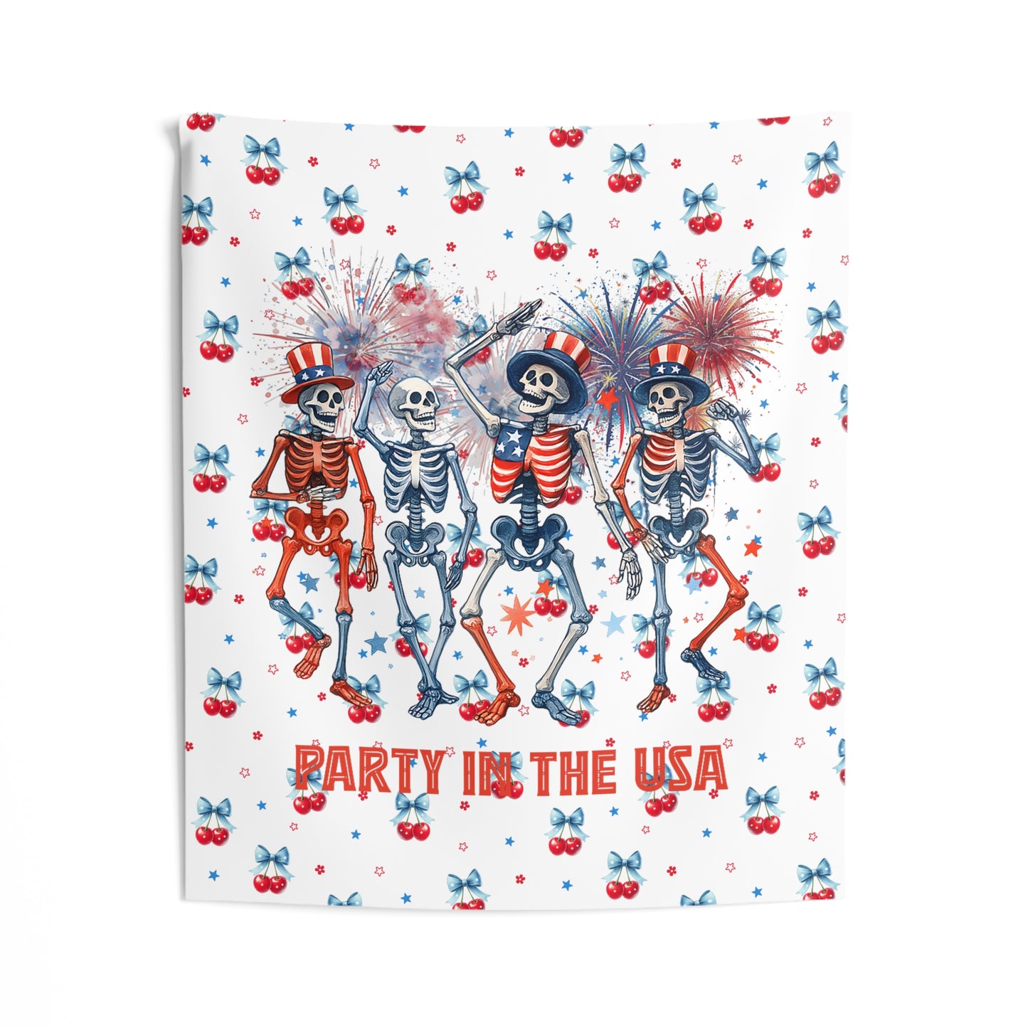 Patriotic Skeletons Tapestry — "Party in the USA" 4th of July Wall Hanging