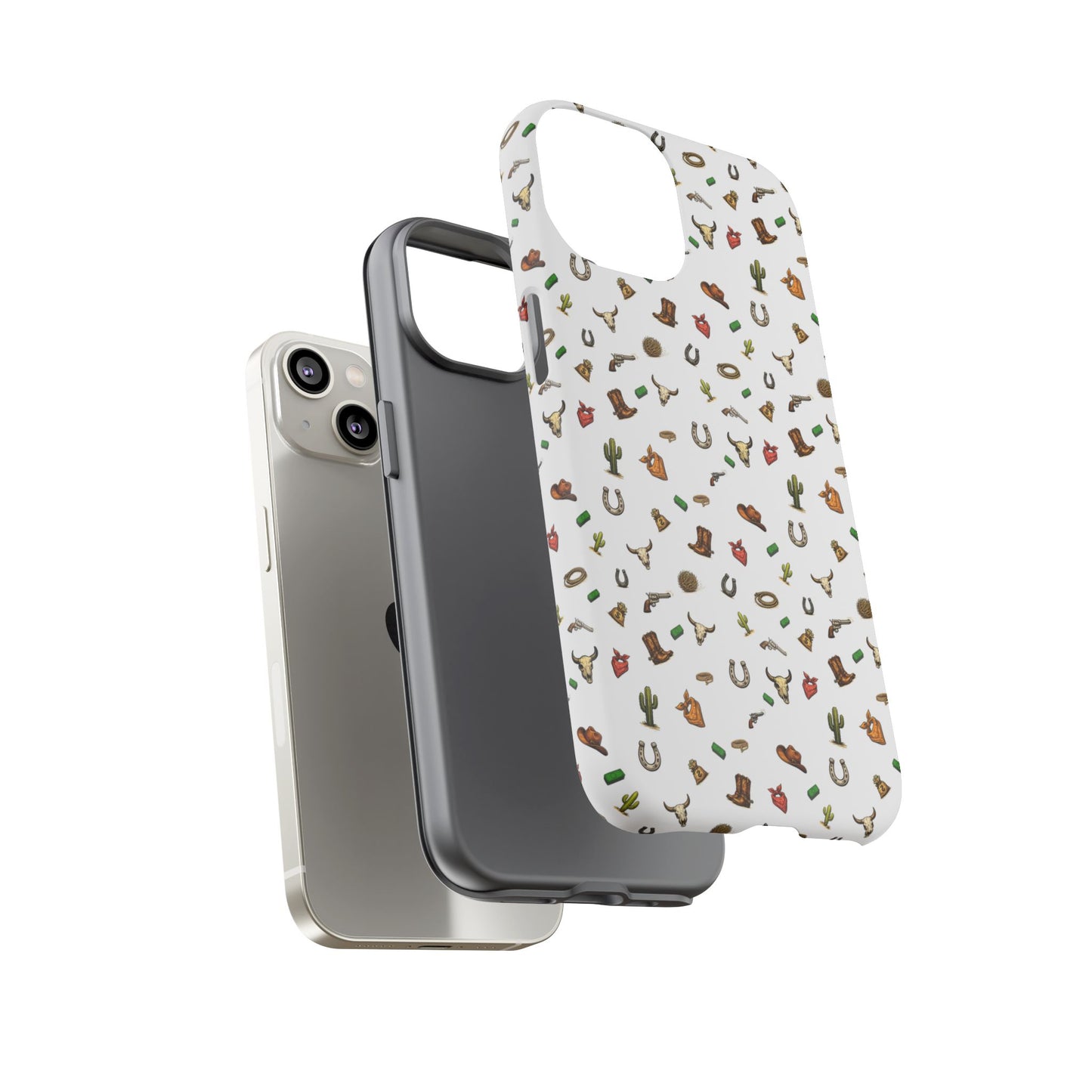 Western Cowboy Pattern Phone Case — Rodeo Hat, Horseshoe & Cactus Tough Case