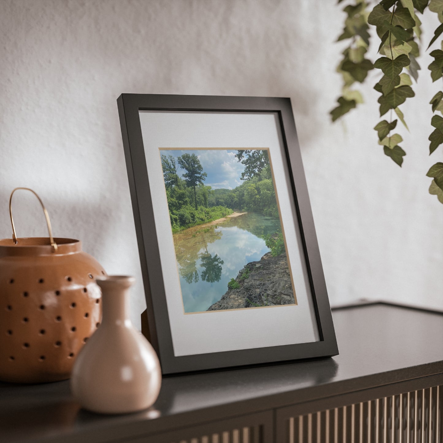 Black Framed Landscape Poster — River Reflection Wall Art