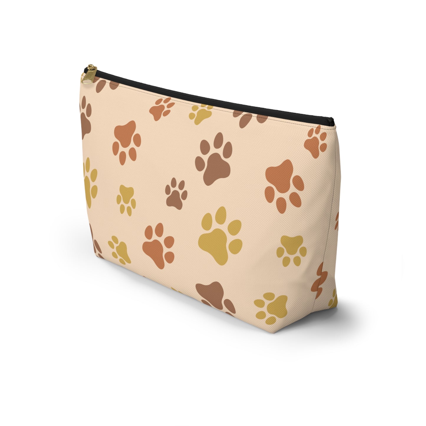 Paw Print Accessory Pouch — Beige T-Bottom Cosmetic Bag for Pet Lovers