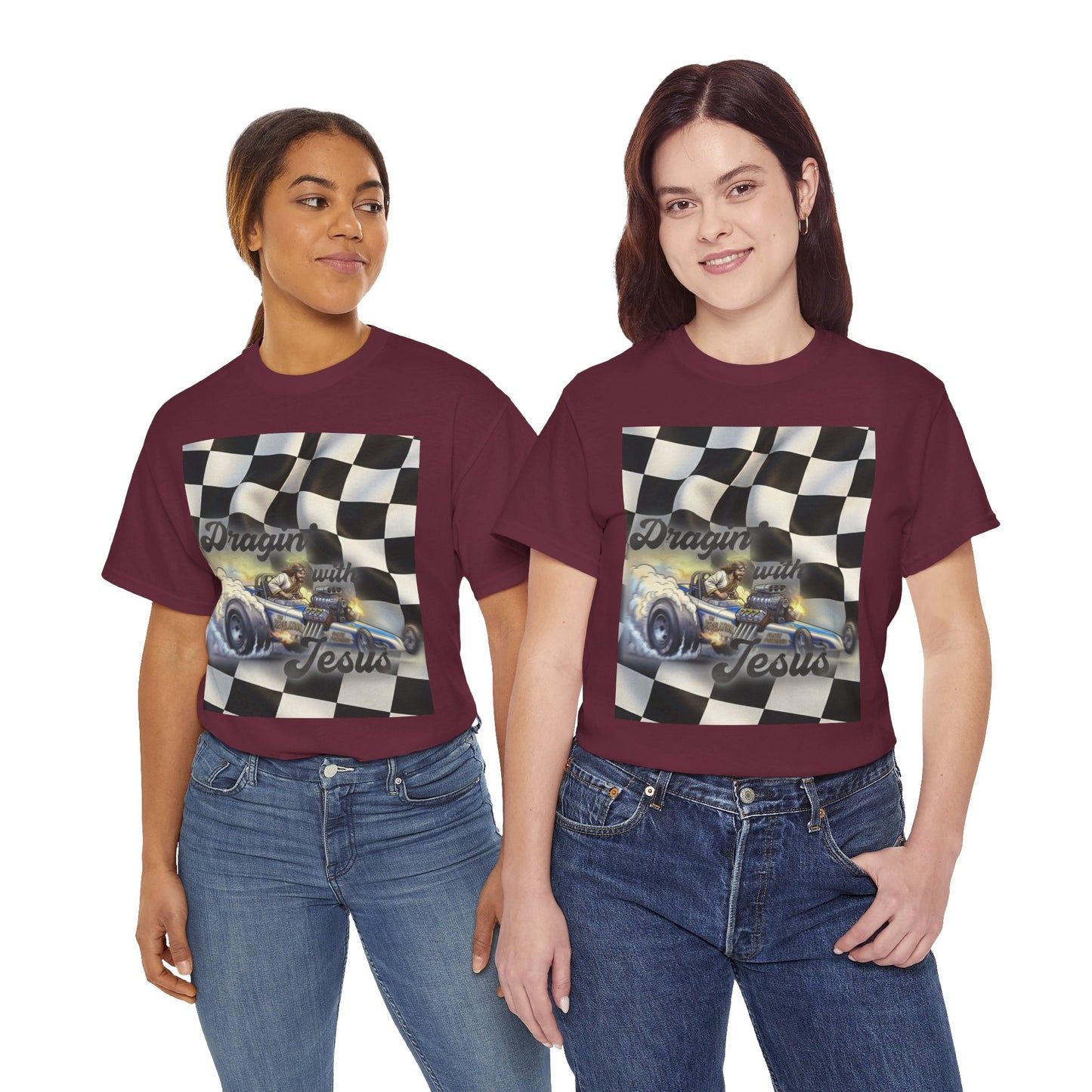 Racing Faith Tee – "Draggin' for Jesus" Checkered Flag Racing T-Shirt