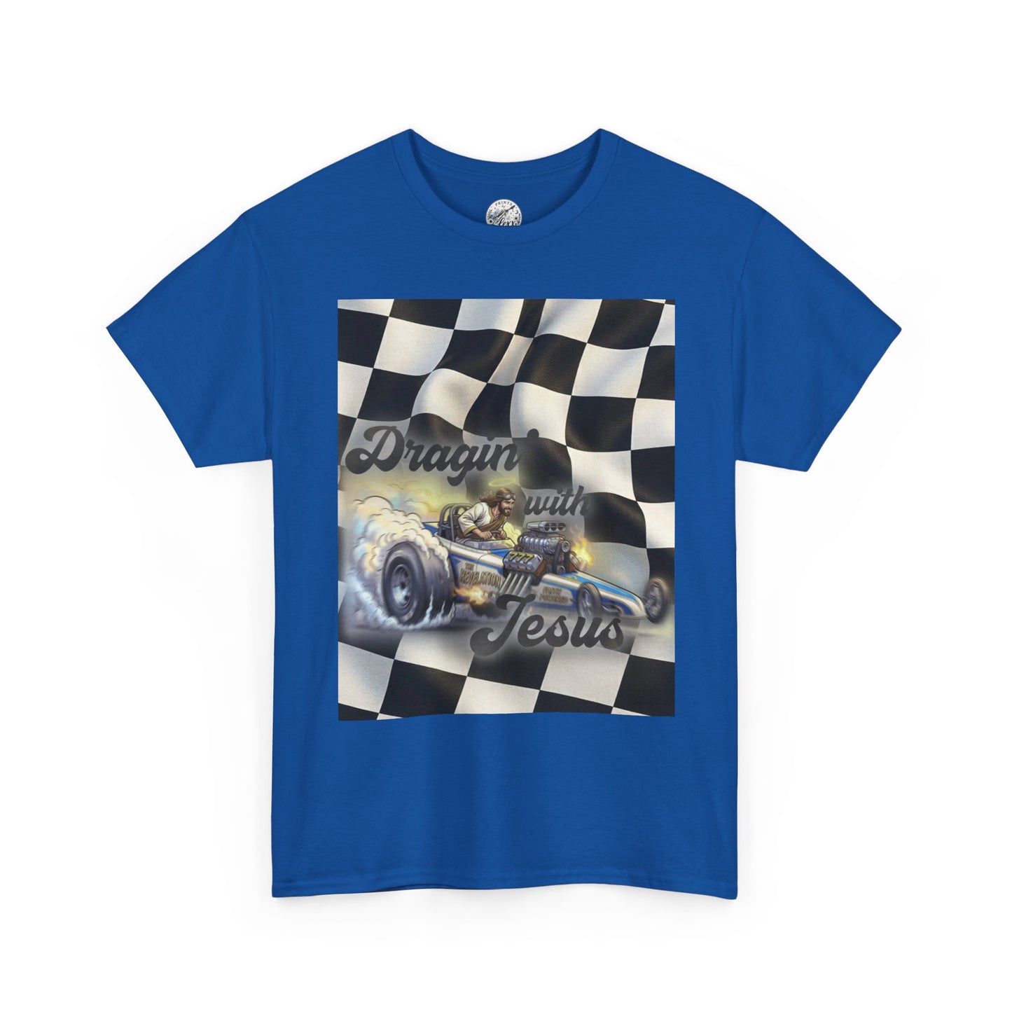 Racing Faith Tee – "Draggin' for Jesus" Checkered Flag Racing T-Shirt