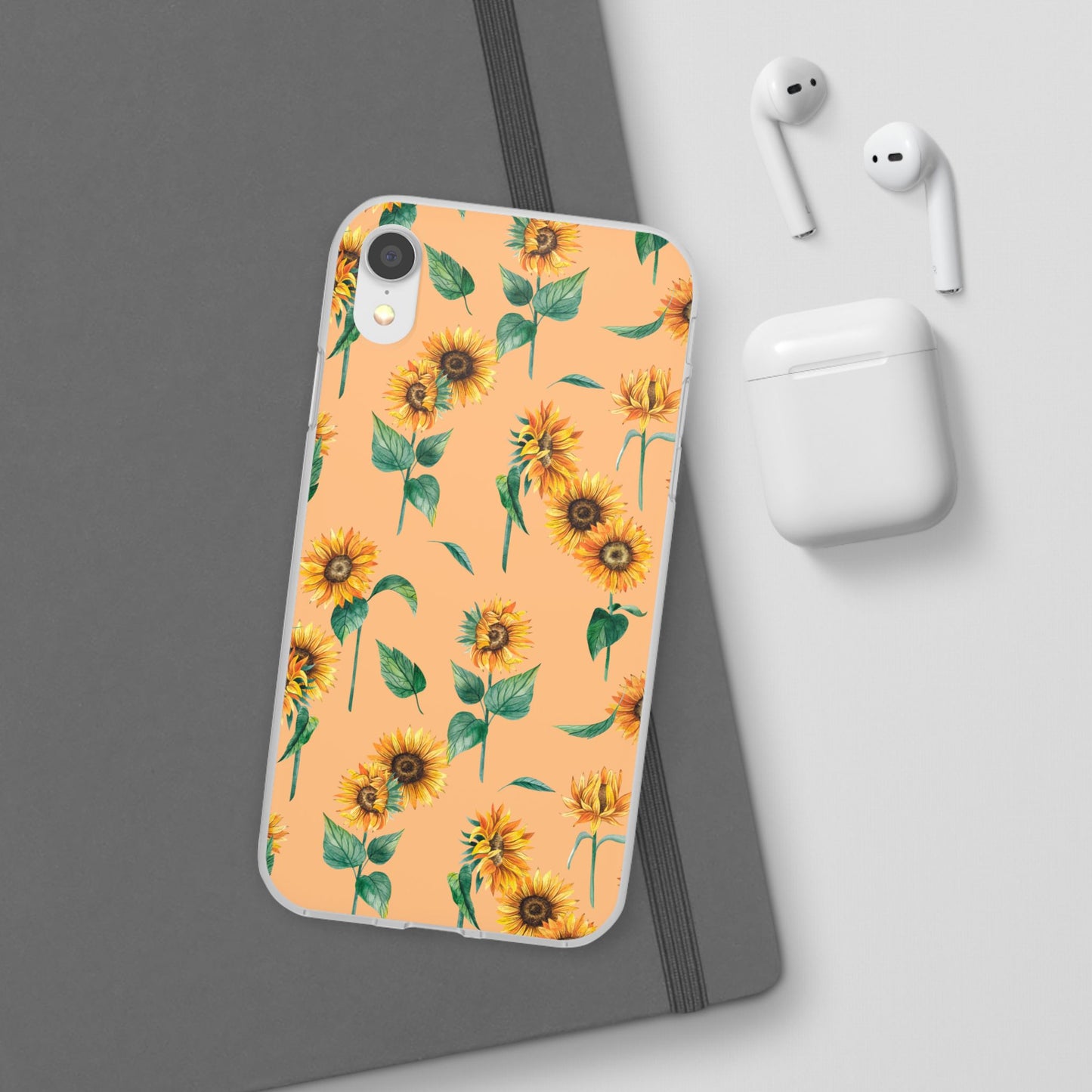 Sunflower Pattern Flexi Case — Floral Phone Case on Peach Background