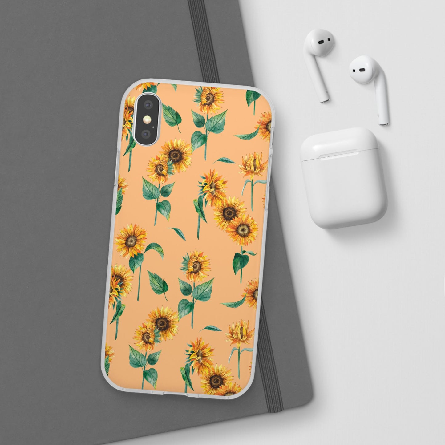 Sunflower Pattern Flexi Case — Floral Phone Case on Peach Background