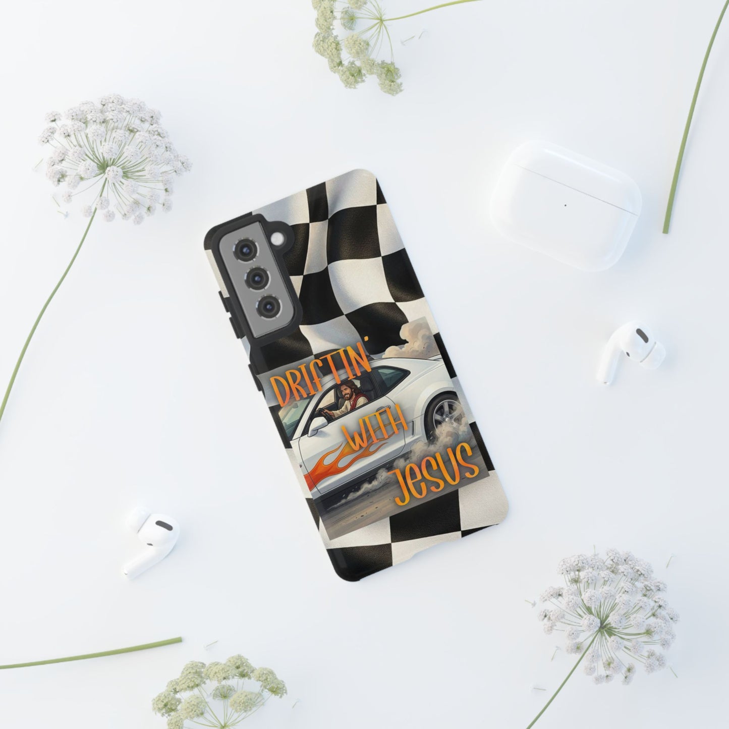 Phone Case — "Driftin' With Jesus" Racing Crosscheck Design - Samsung/ Google phones
