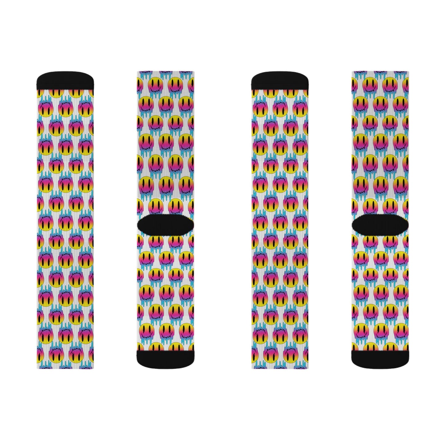 Rainbow Smile Socks — Colorful Happy Face Sublimation Crew Socks