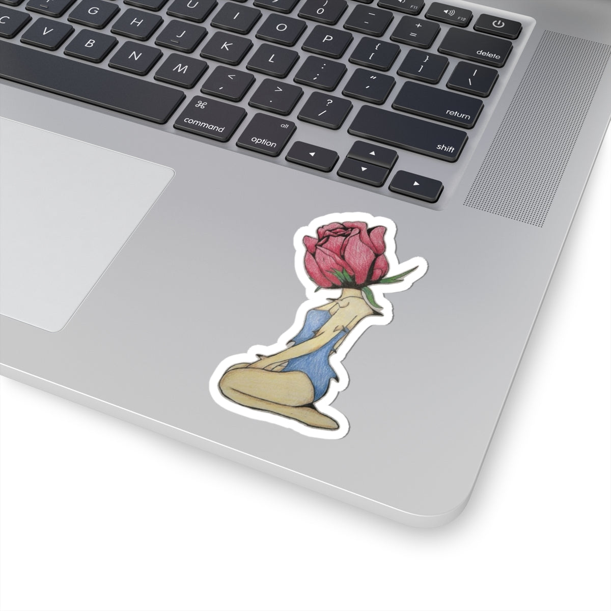 Rose-Headed Figure Kiss-Cut Sticker — Floral Art Laptop Decal