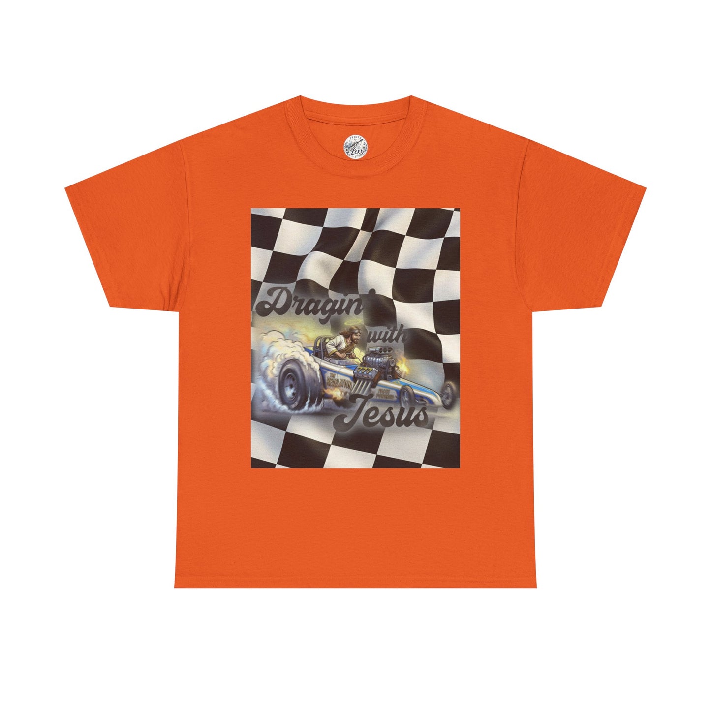 Racing Faith Tee – "Draggin' for Jesus" Checkered Flag Racing T-Shirt