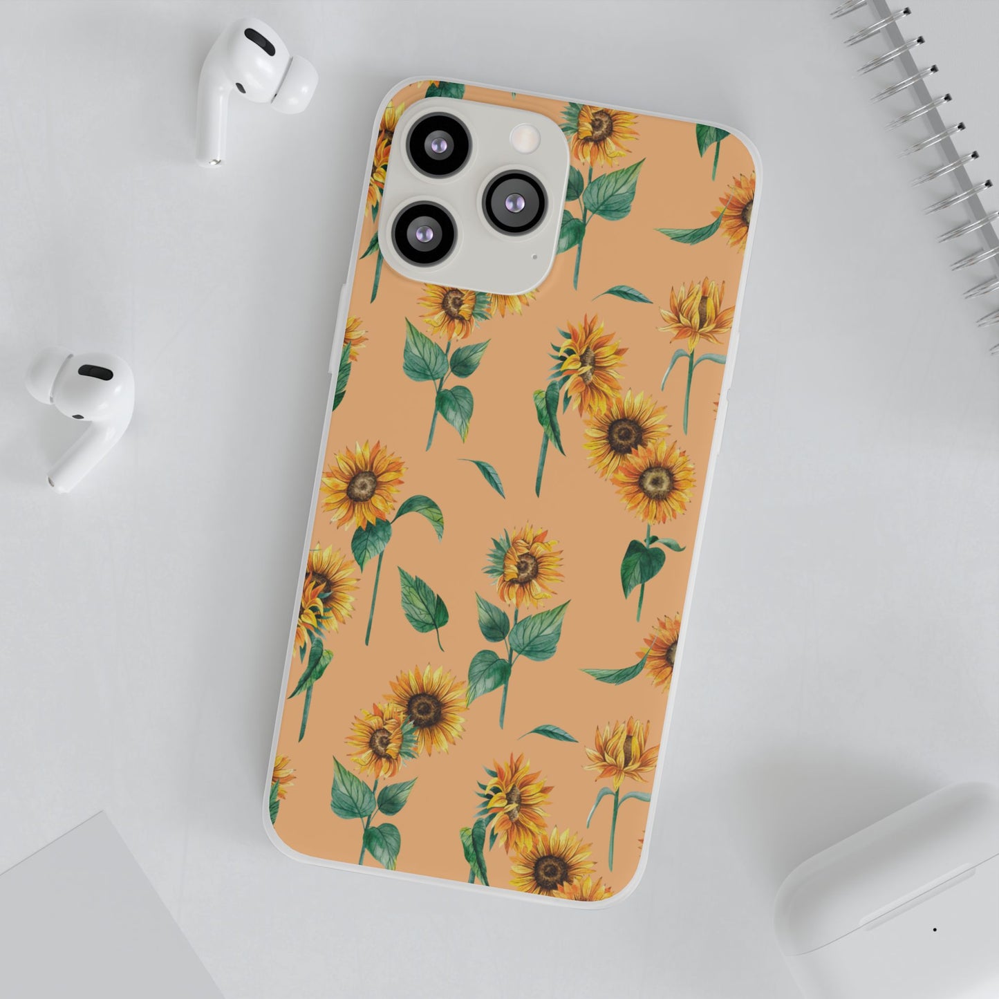 Sunflower Pattern Flexi Case — Floral Phone Case on Peach Background