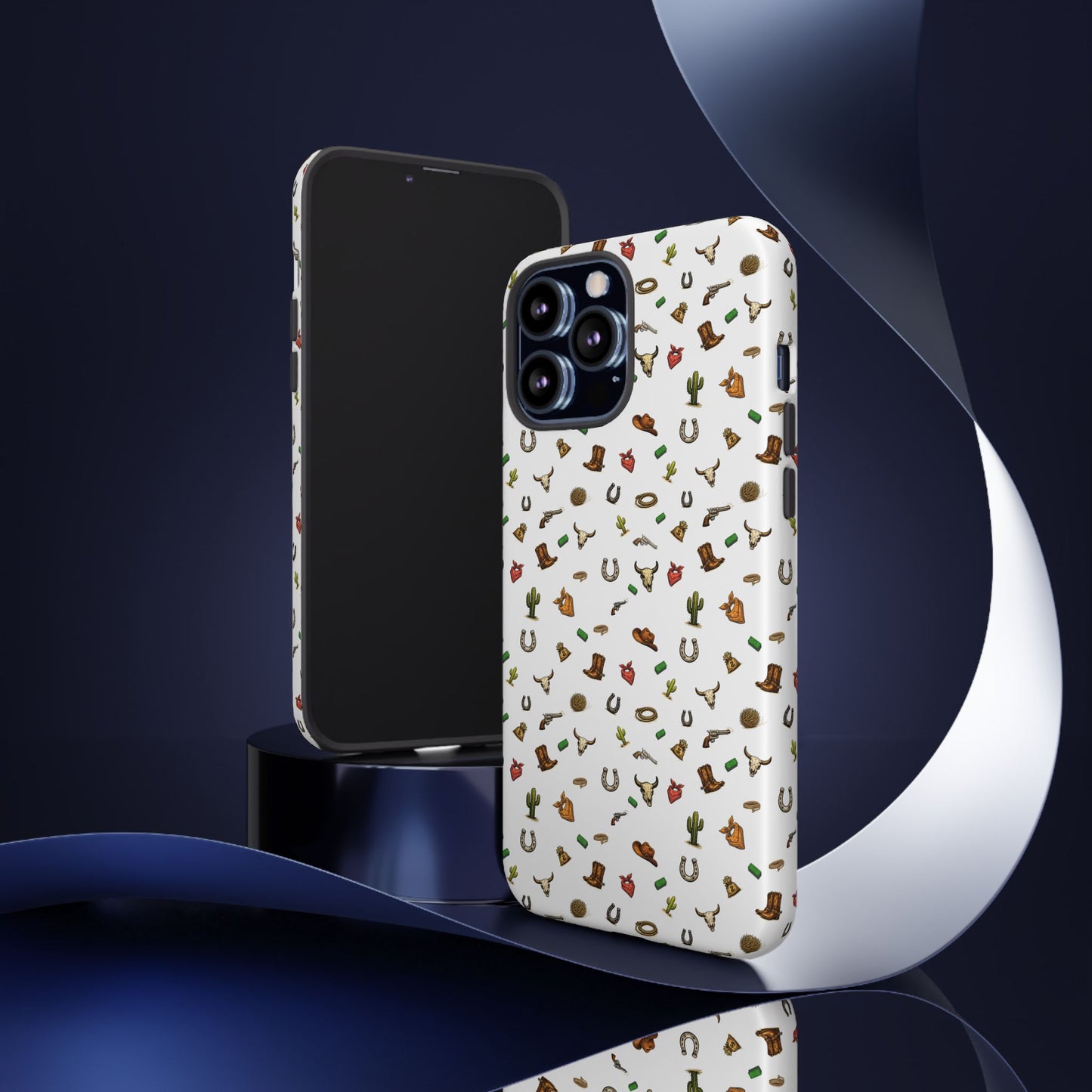 Western Cowboy Pattern Phone Case — Rodeo Hat, Horseshoe & Cactus Tough Case