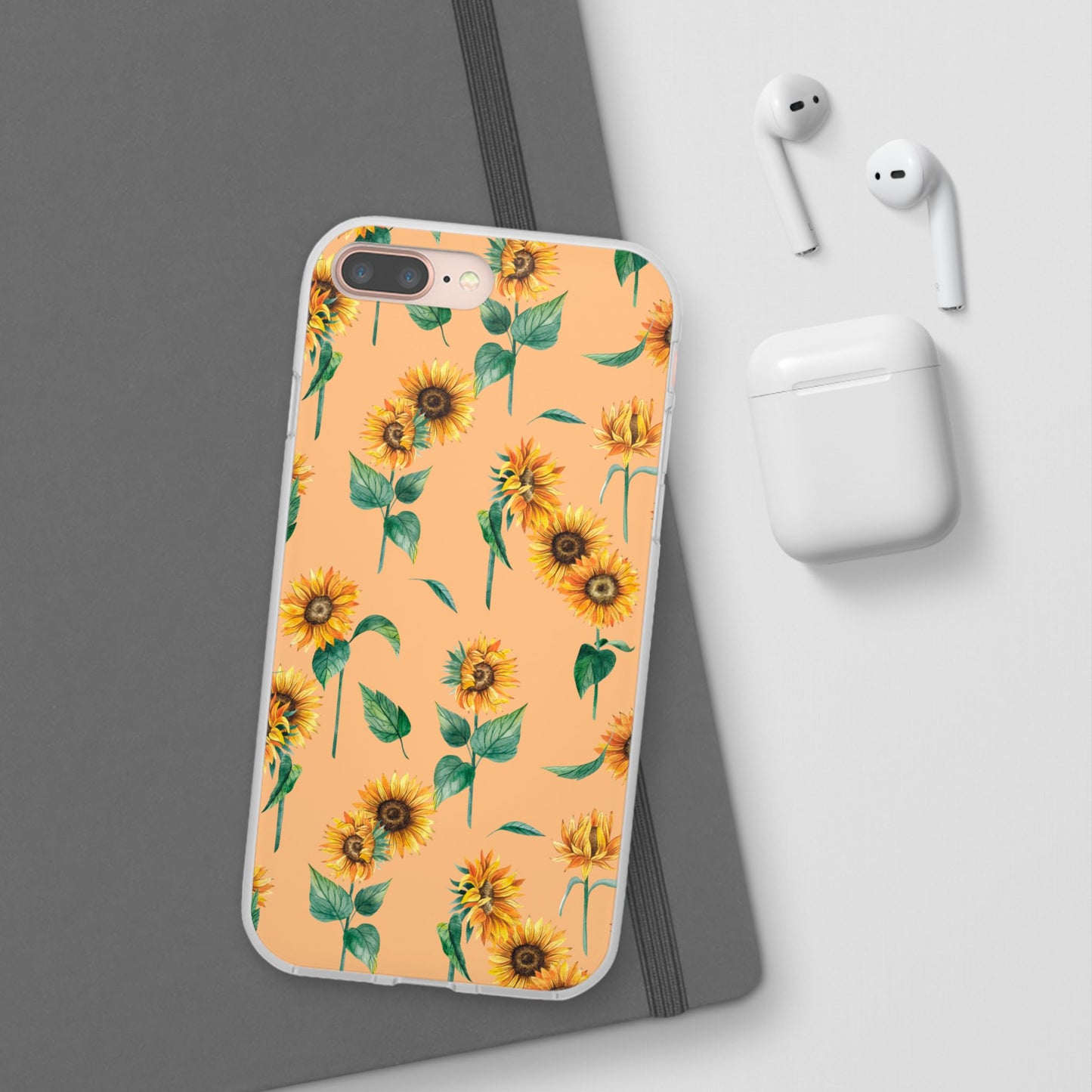 Sunflower Pattern Flexi Case — Floral Phone Case on Peach Background