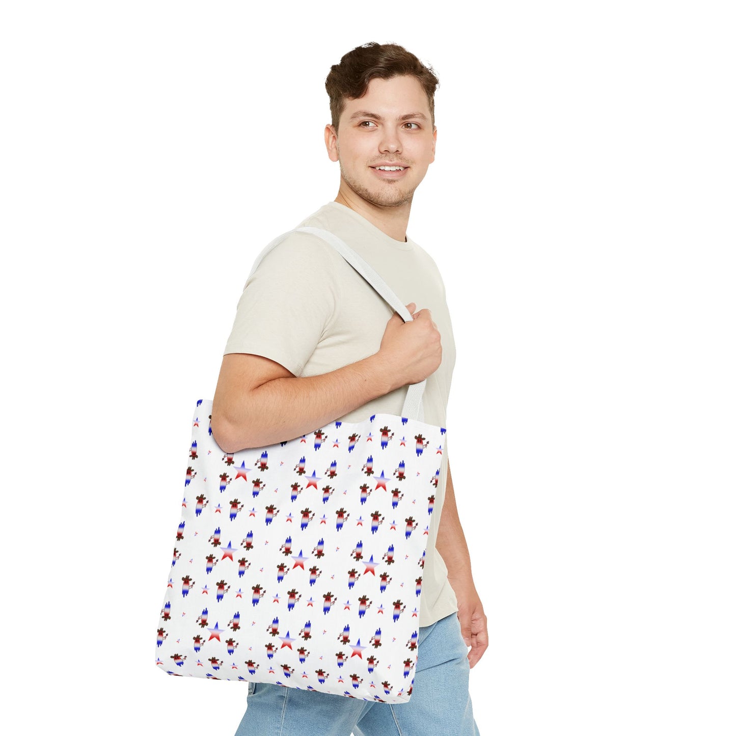 Patriotic Ghost Pattern Tote Bag – Red White Blue All-Over Print