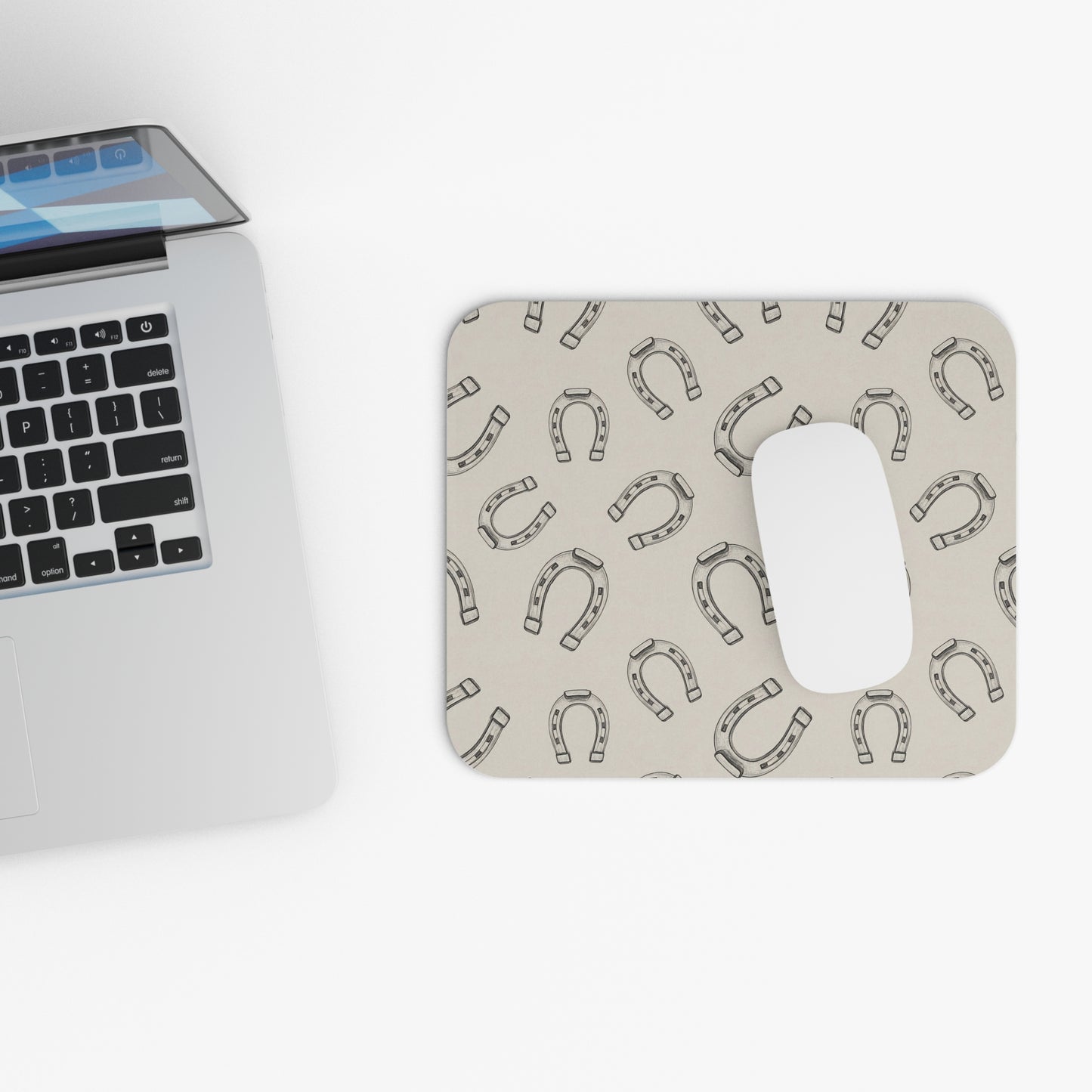 Horseshoe Pattern Mouse Pad — Neutral Ranch Desk Mat for Equestrian Fans