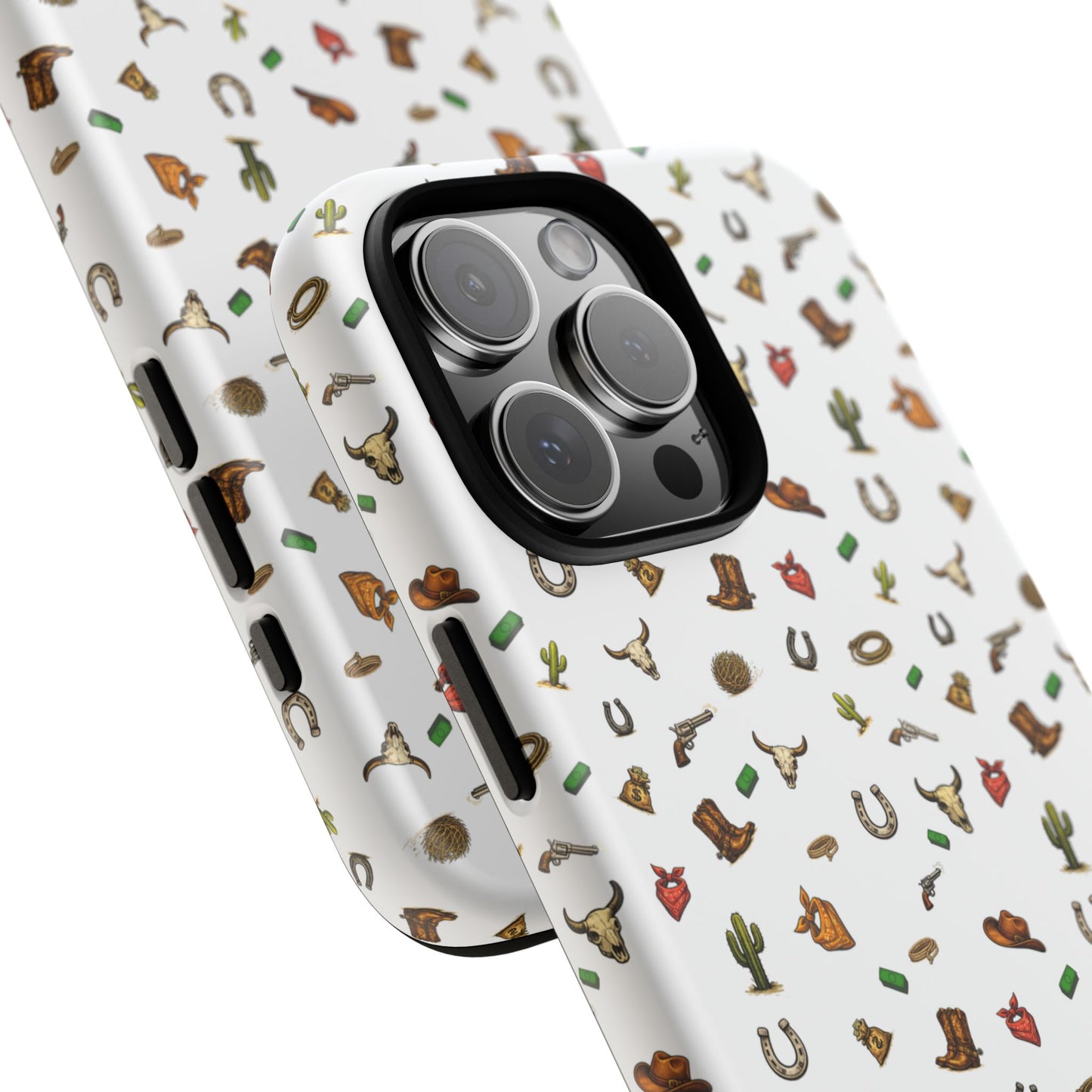 Western Cowboy Pattern Phone Case — Rodeo Hat, Horseshoe & Cactus Tough Case