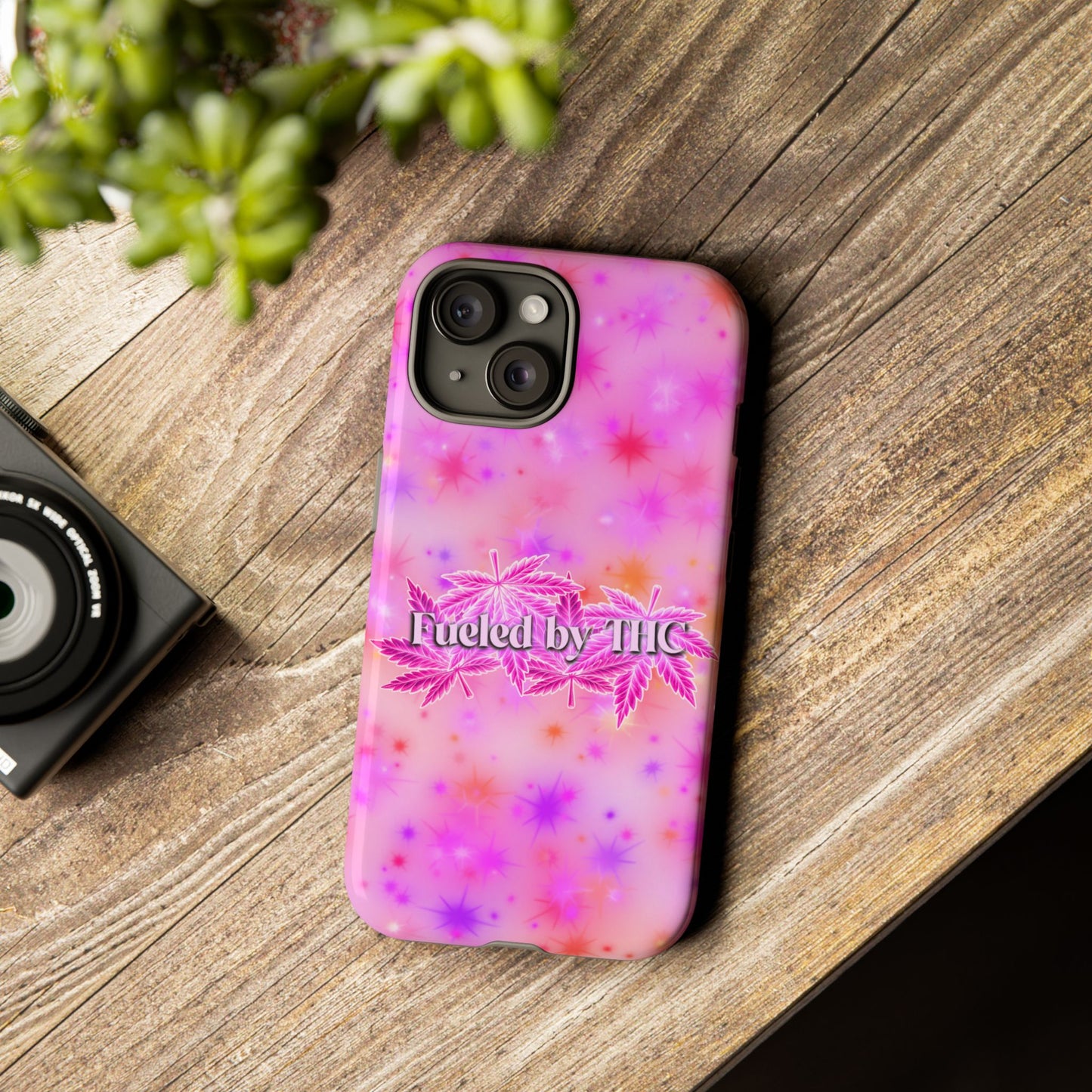 Fueled by THC Phone Case — Pink Cannabis Leaf Protective Case