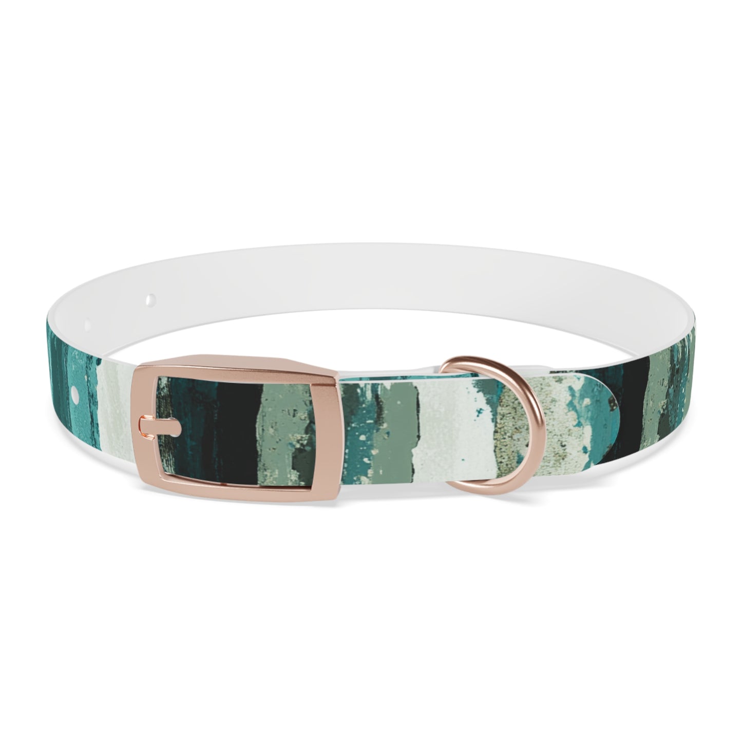 Teal Striped Abstract Dog Collar — Watercolor Brushstroke Pattern