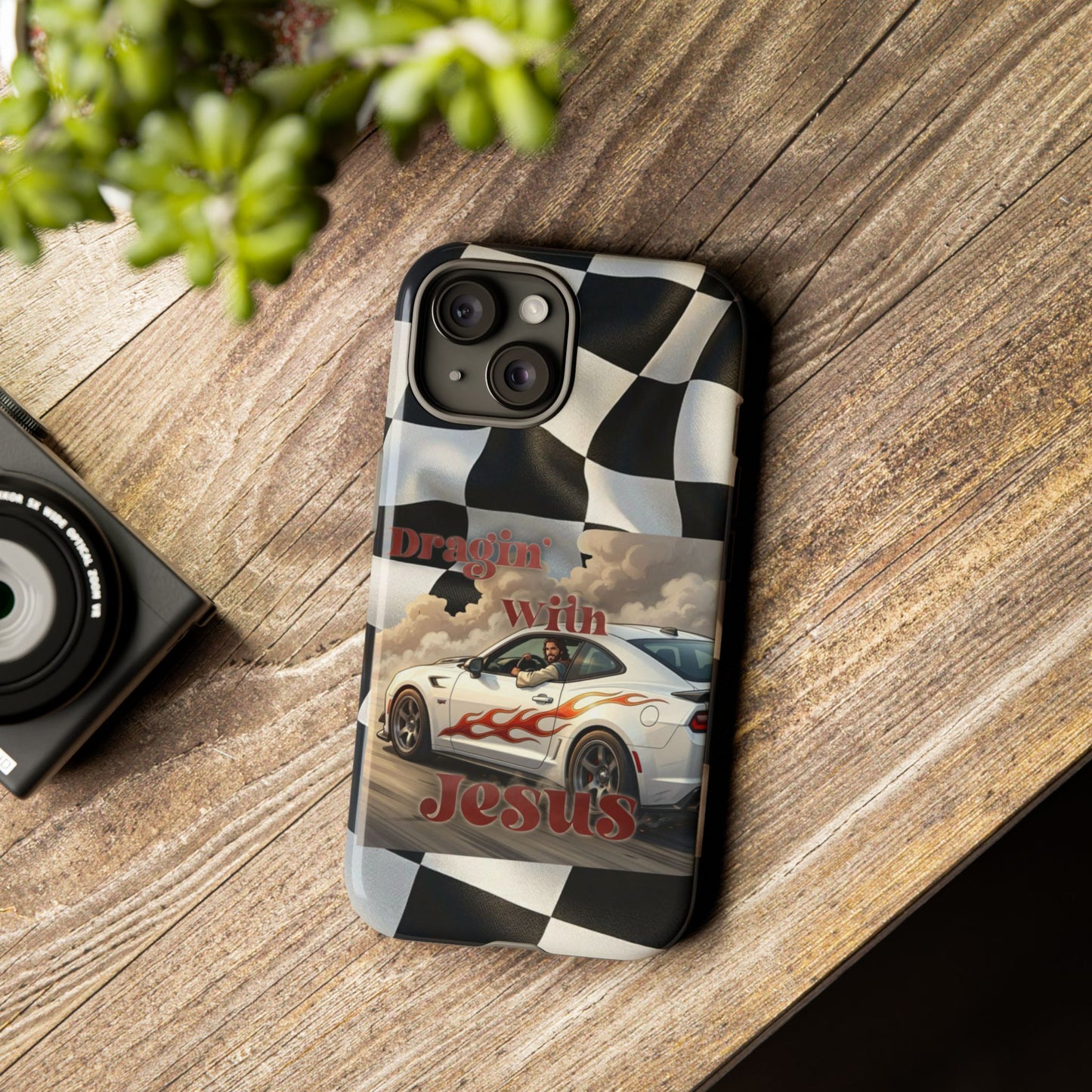 Phone Case — 'Dragin' With Jesus' Racing Checkered Design - iPhone