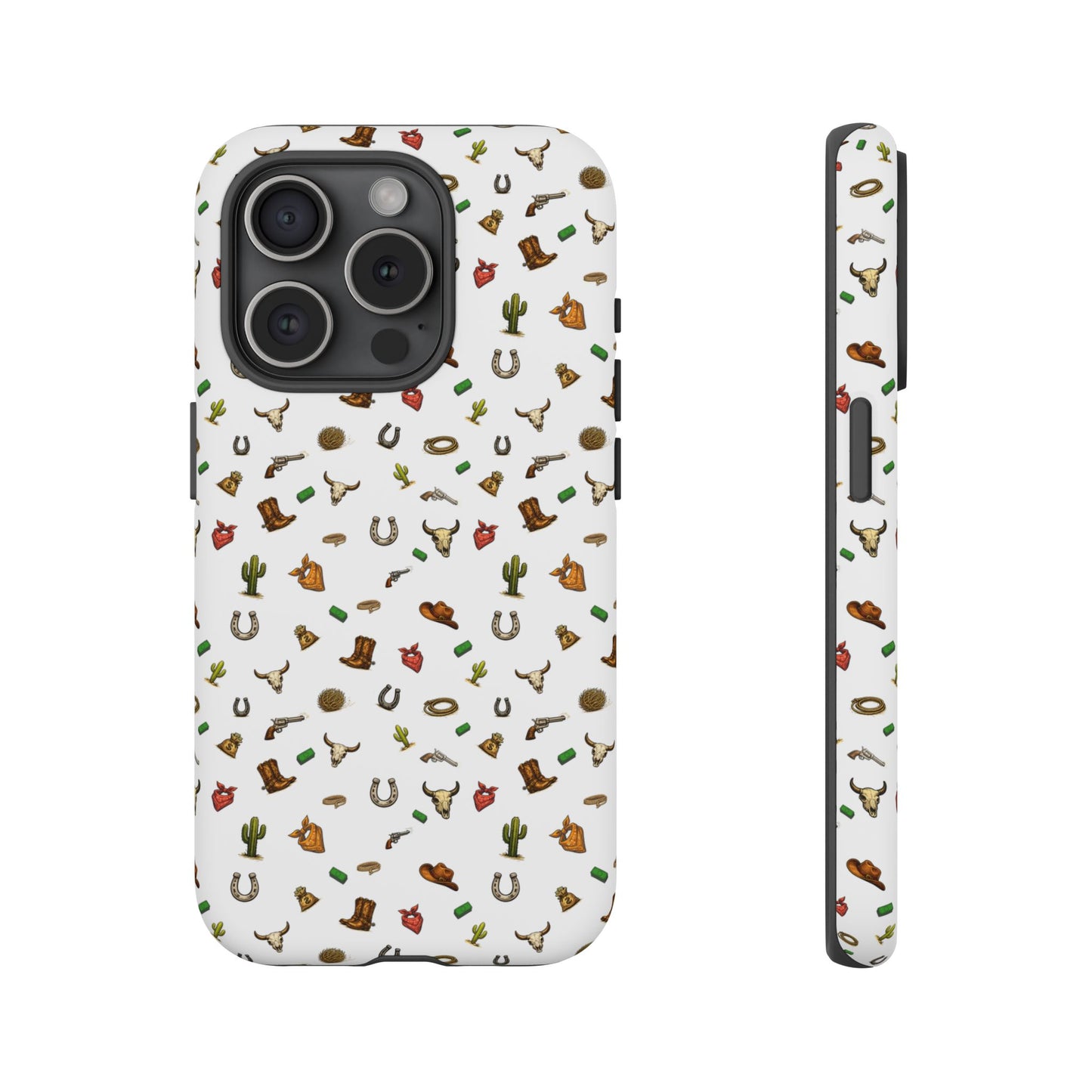 Western Cowboy Pattern Phone Case — Rodeo Hat, Horseshoe & Cactus Tough Case