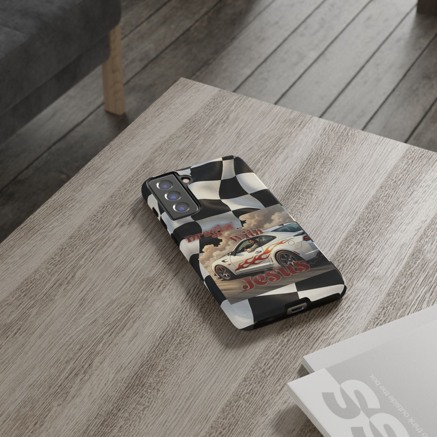 Phone Case — "Dragin' With Jesus" Racing Checkered flag - Samsung / Google phones